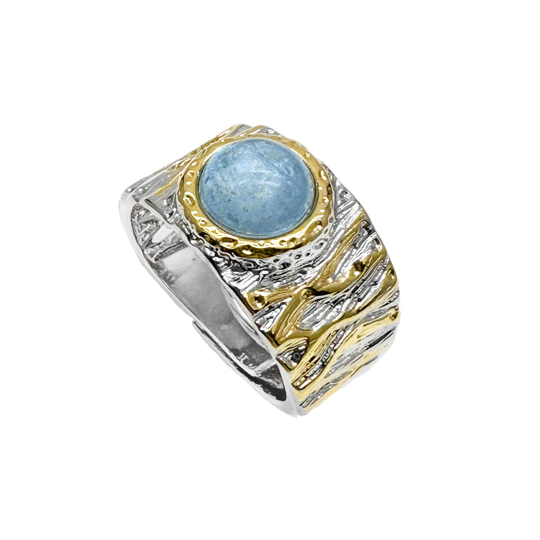 Aquamarine Stone Platinum Plated Brass Adjustable Ring