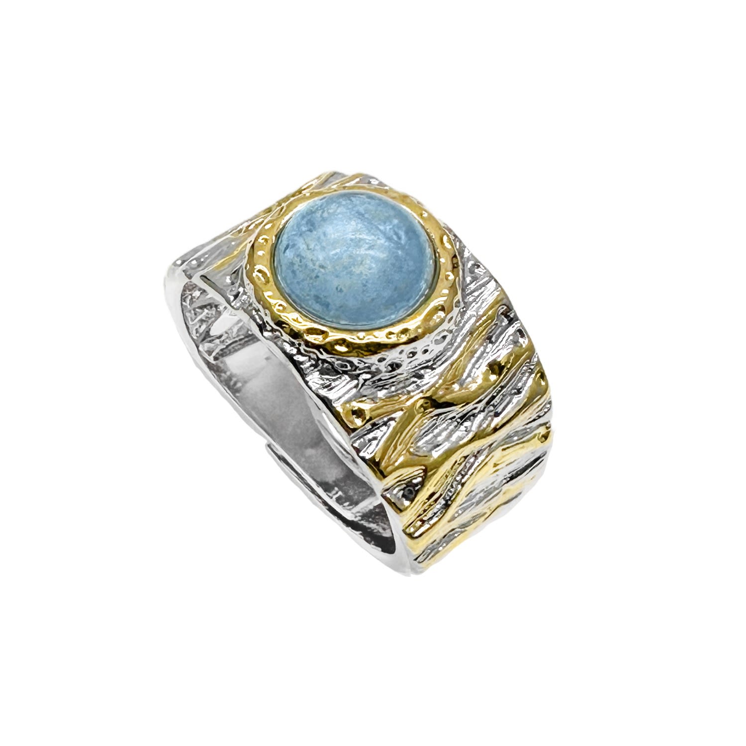 Aquamarine Stone Platinum Plated Brass Adjustable Ring