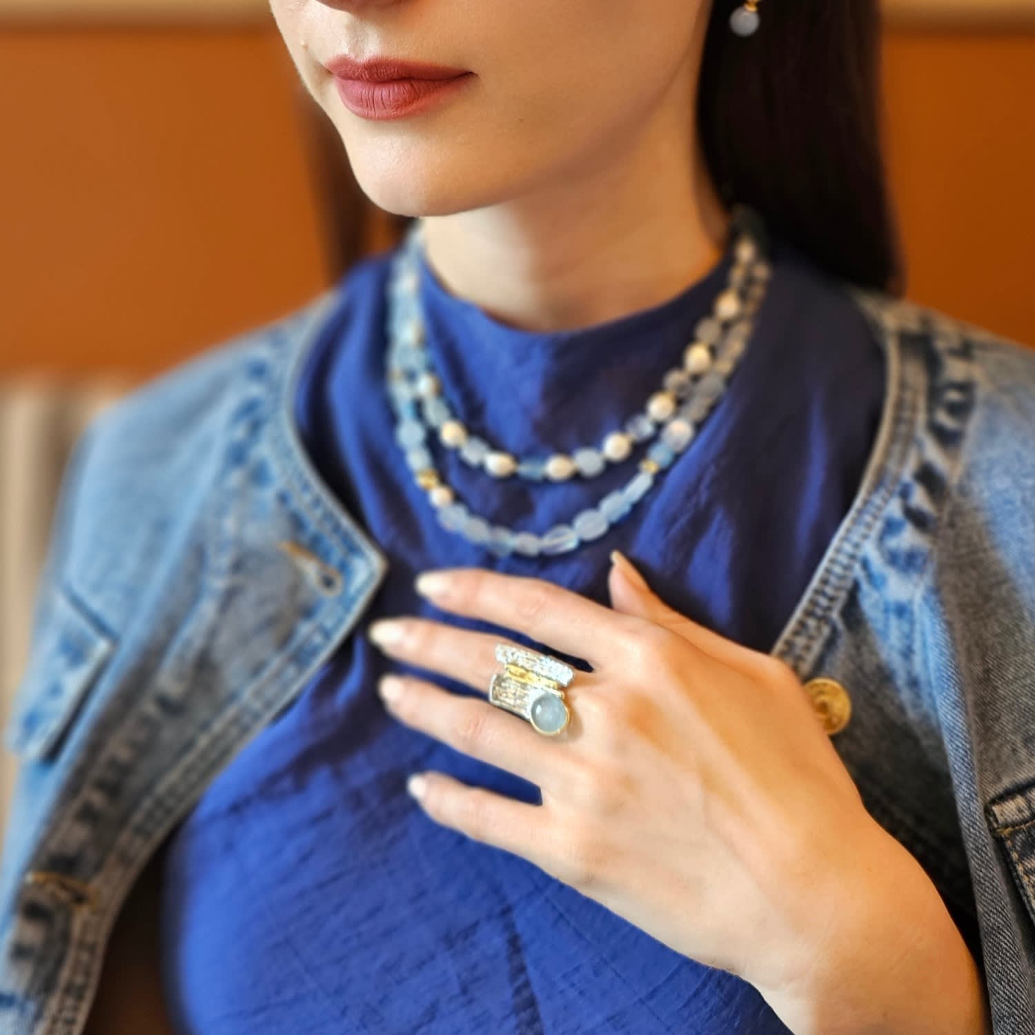 Aquamarine Stone Setting Platinum Statement Ring