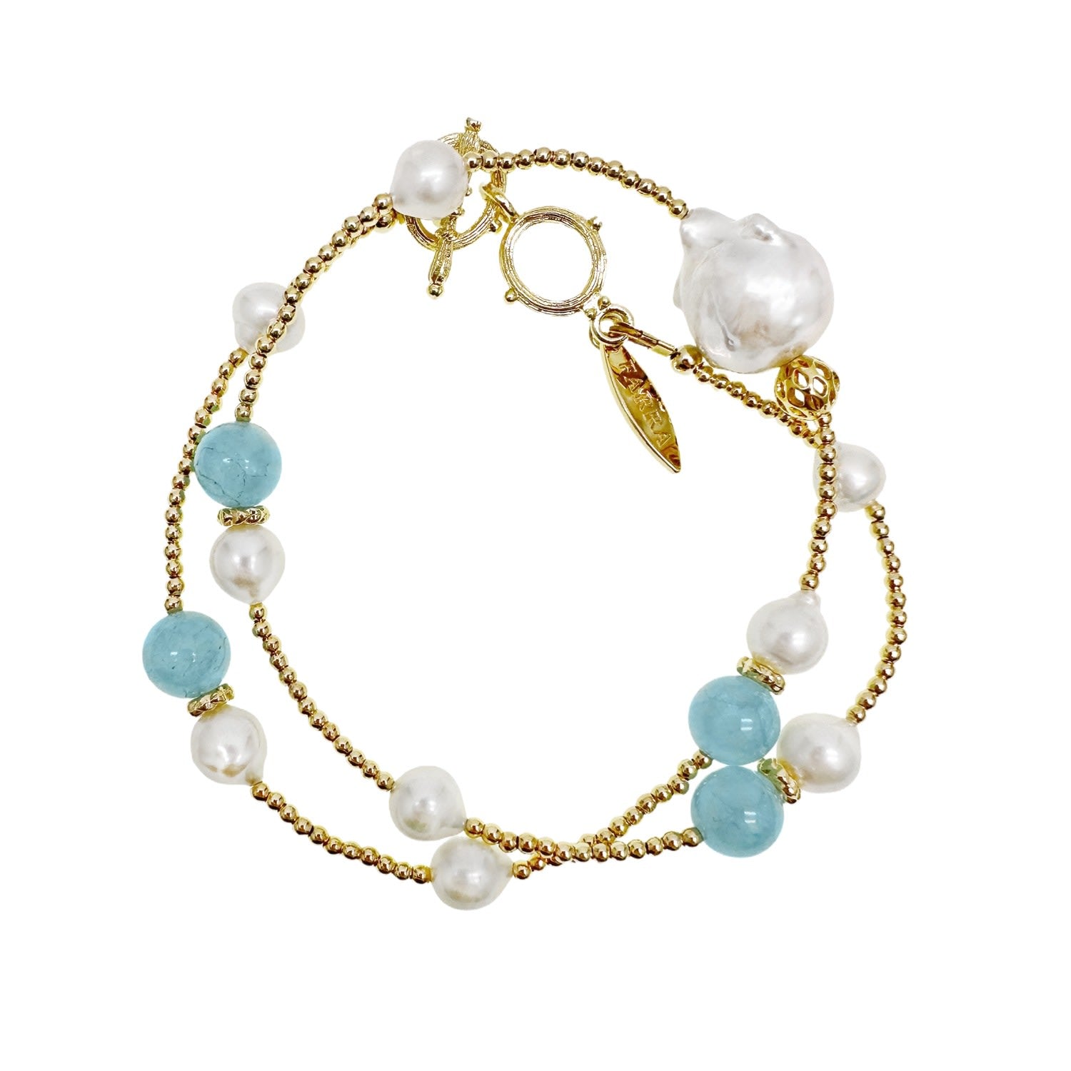 Aquamarine With Baroque Pearls Double Layer Bracelet Or Choker
