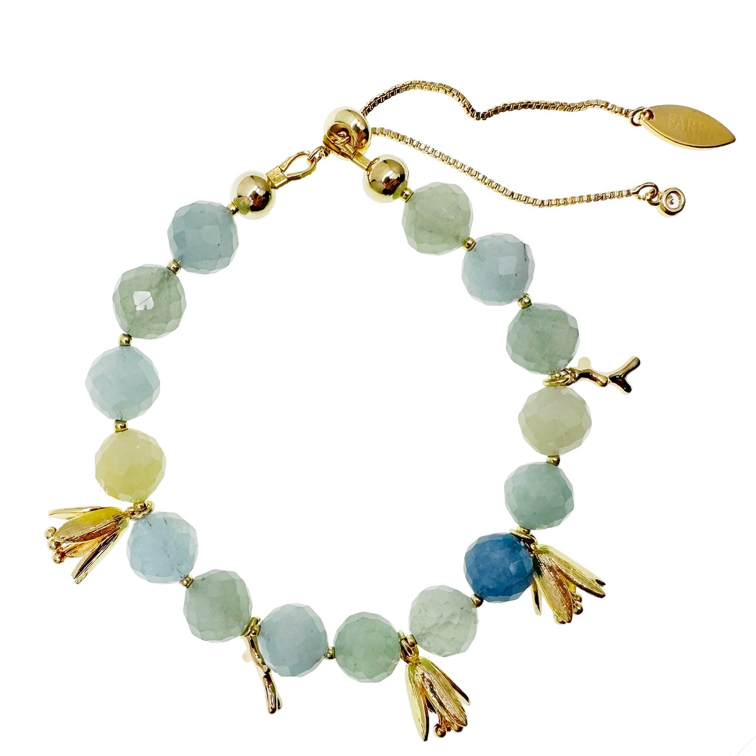 Aquamarine With Floral Charms Adjustable Bracelet