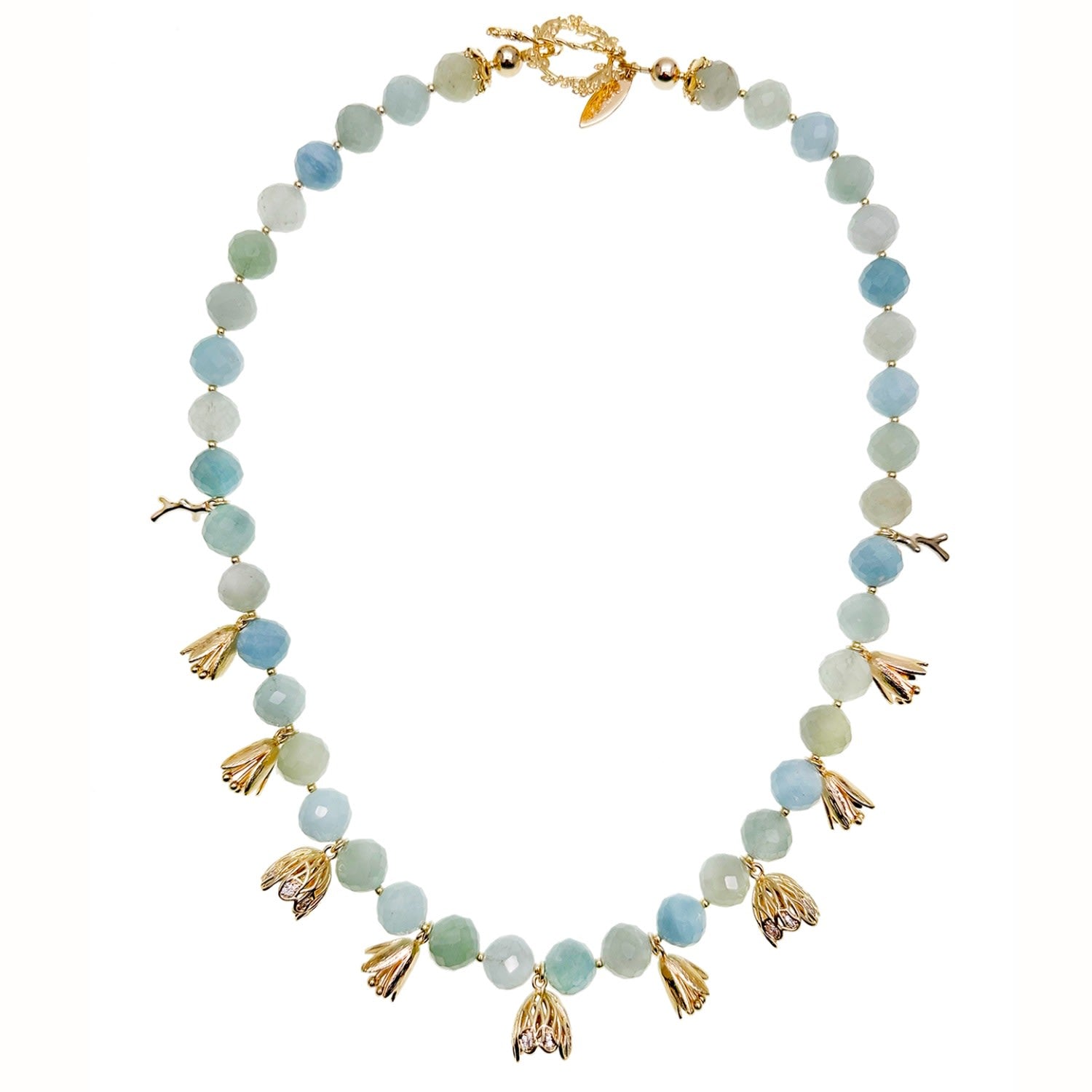 Aquamarine With Floral Charms Necklace