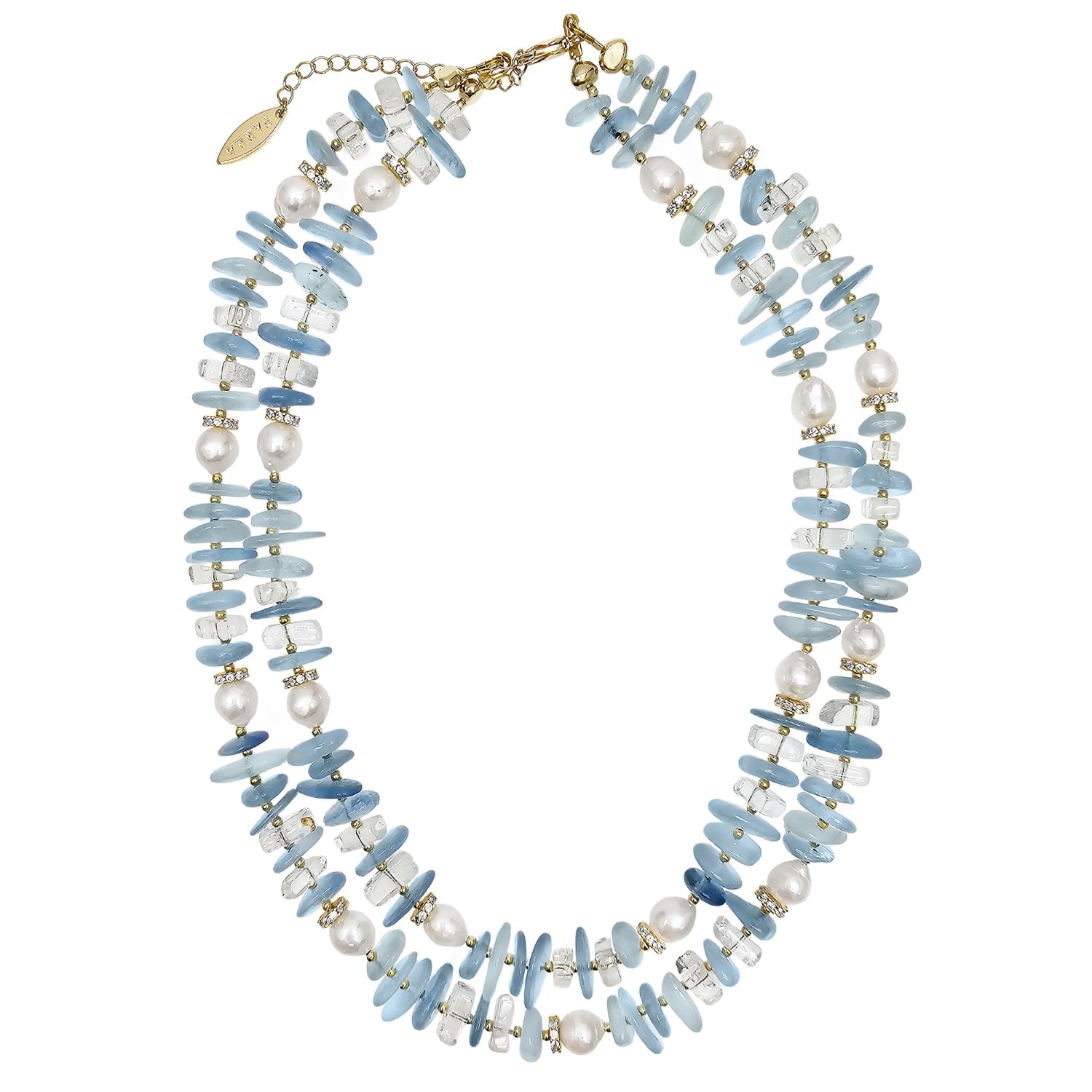 Aquamarine With Freshwater Pearls Double Layers Necklace