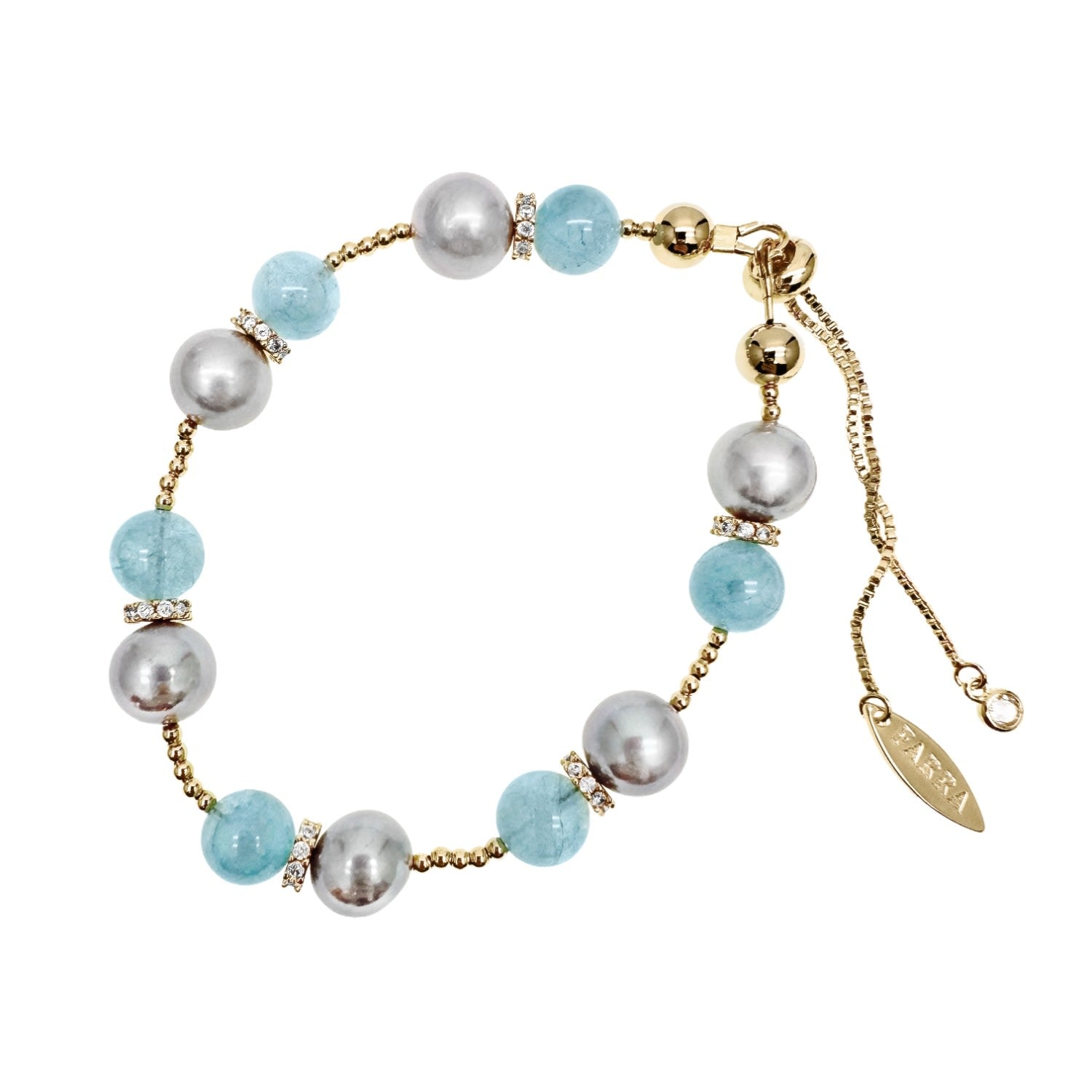Aquamarine With Gay Freshwater Pearls Adjustable Bracelet