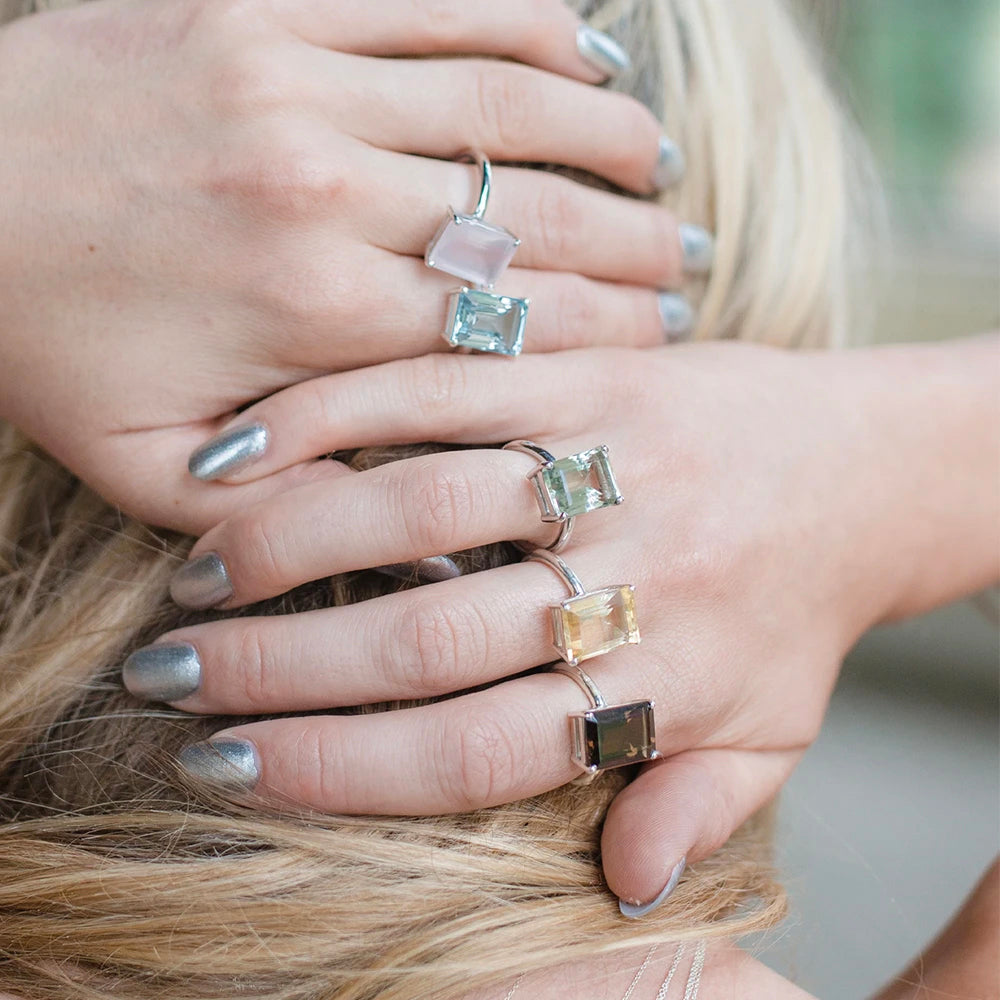 White Gold Aquamarine Octagon Ring