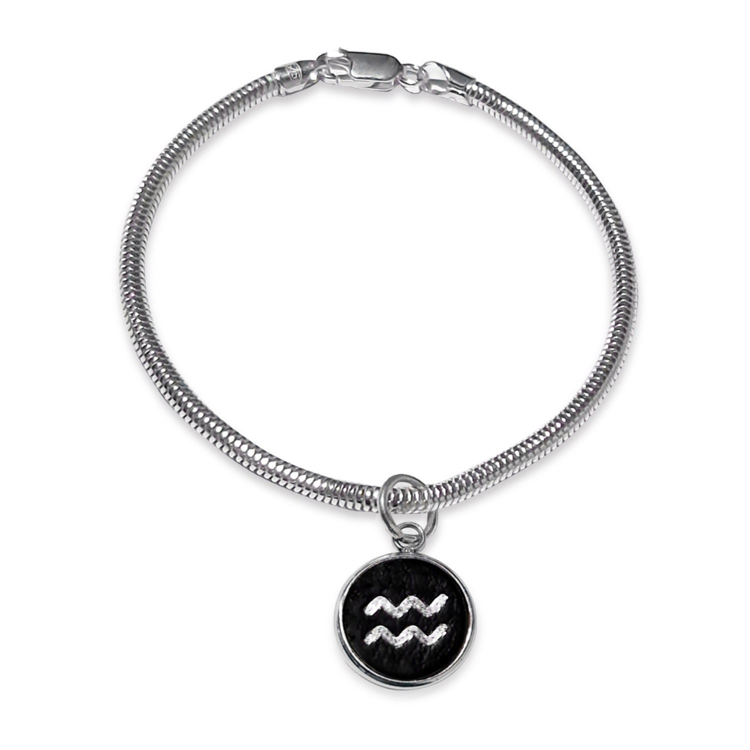 Aquarius Zodiac Astrolab Leather & Sterling Silver Bracelet