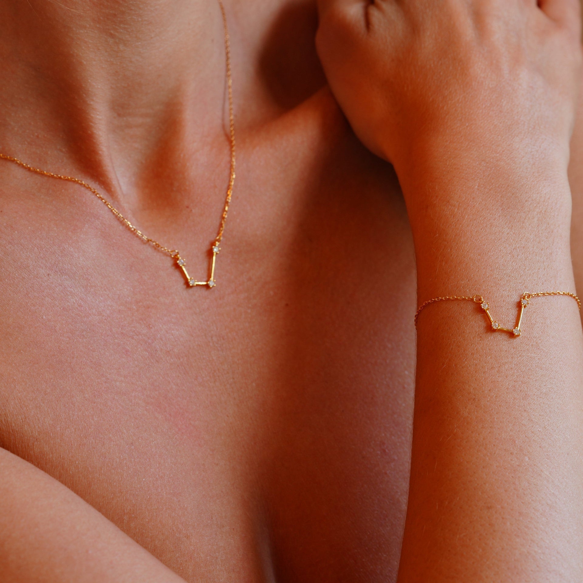 Aquarius Zodiac Constellation Necklace In Gold