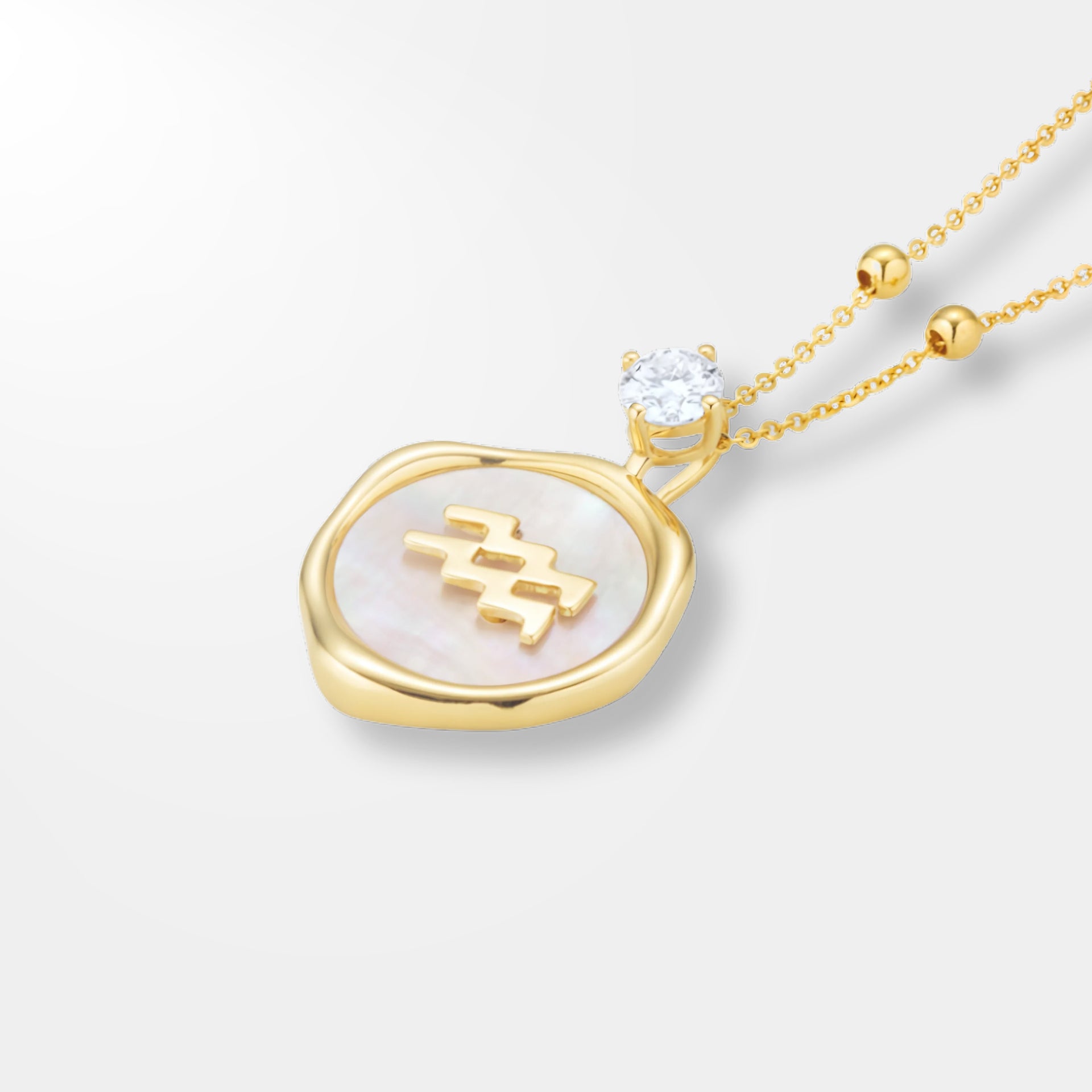 Aquarius Zodiac Necklace - Lab Grown Diamond Necklace In Gold Vermeil