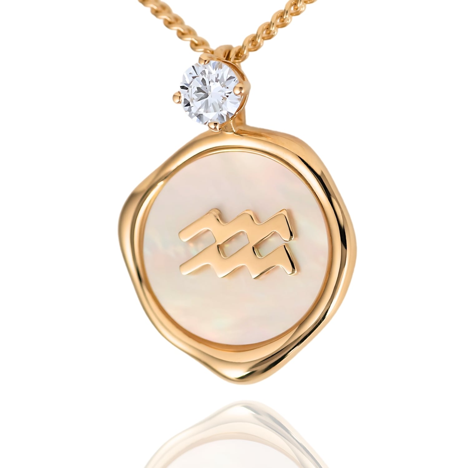 Aquarius Zodiac Necklace - Lab Grown Diamond Necklace In Gold Vermeil