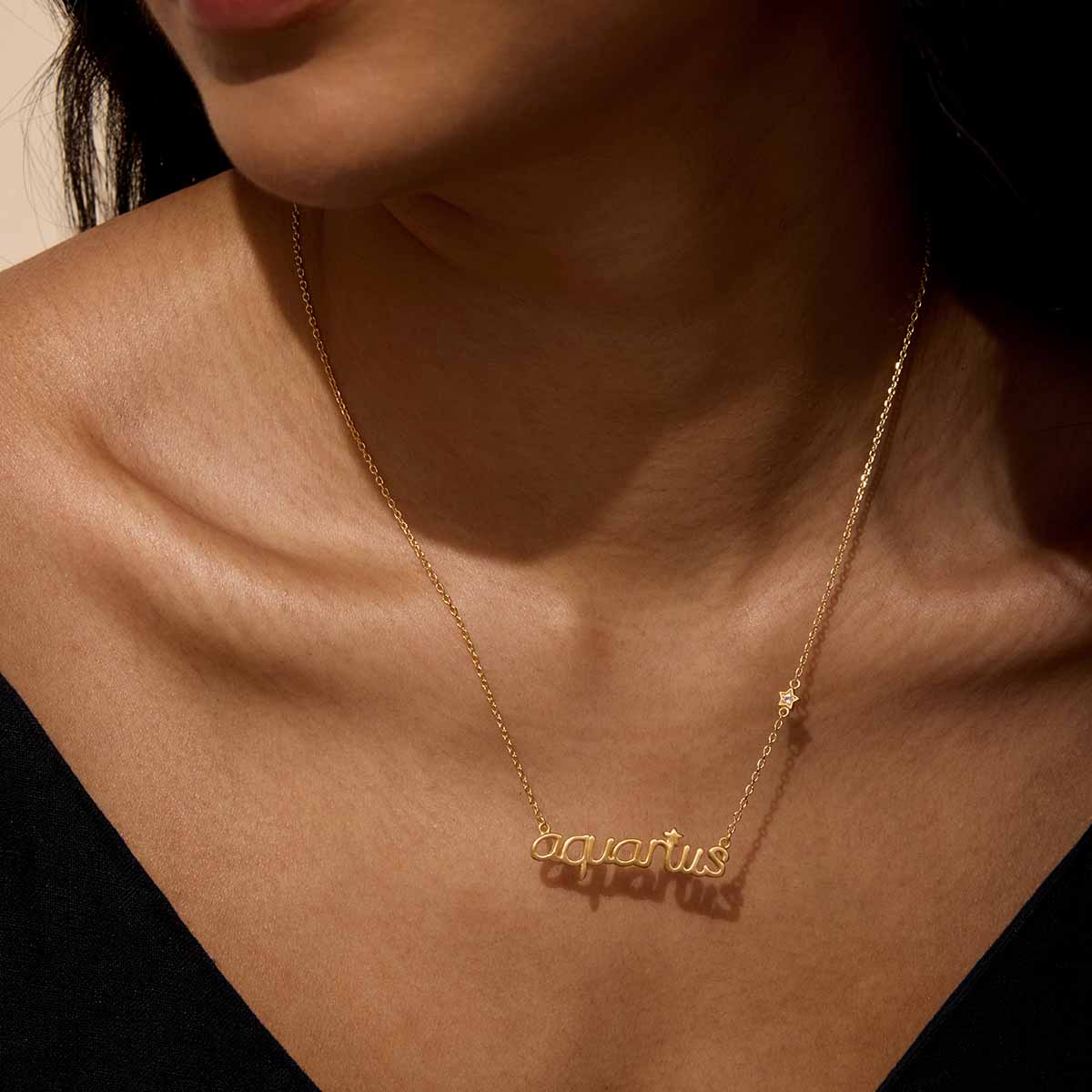 Aquarius Vision Zodiac Script Necklace