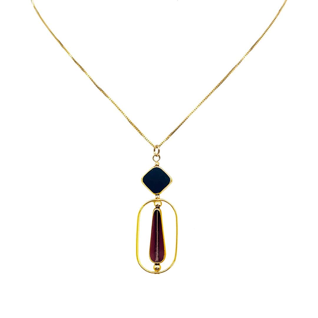 Black And Burgundy Art Deco Necklace