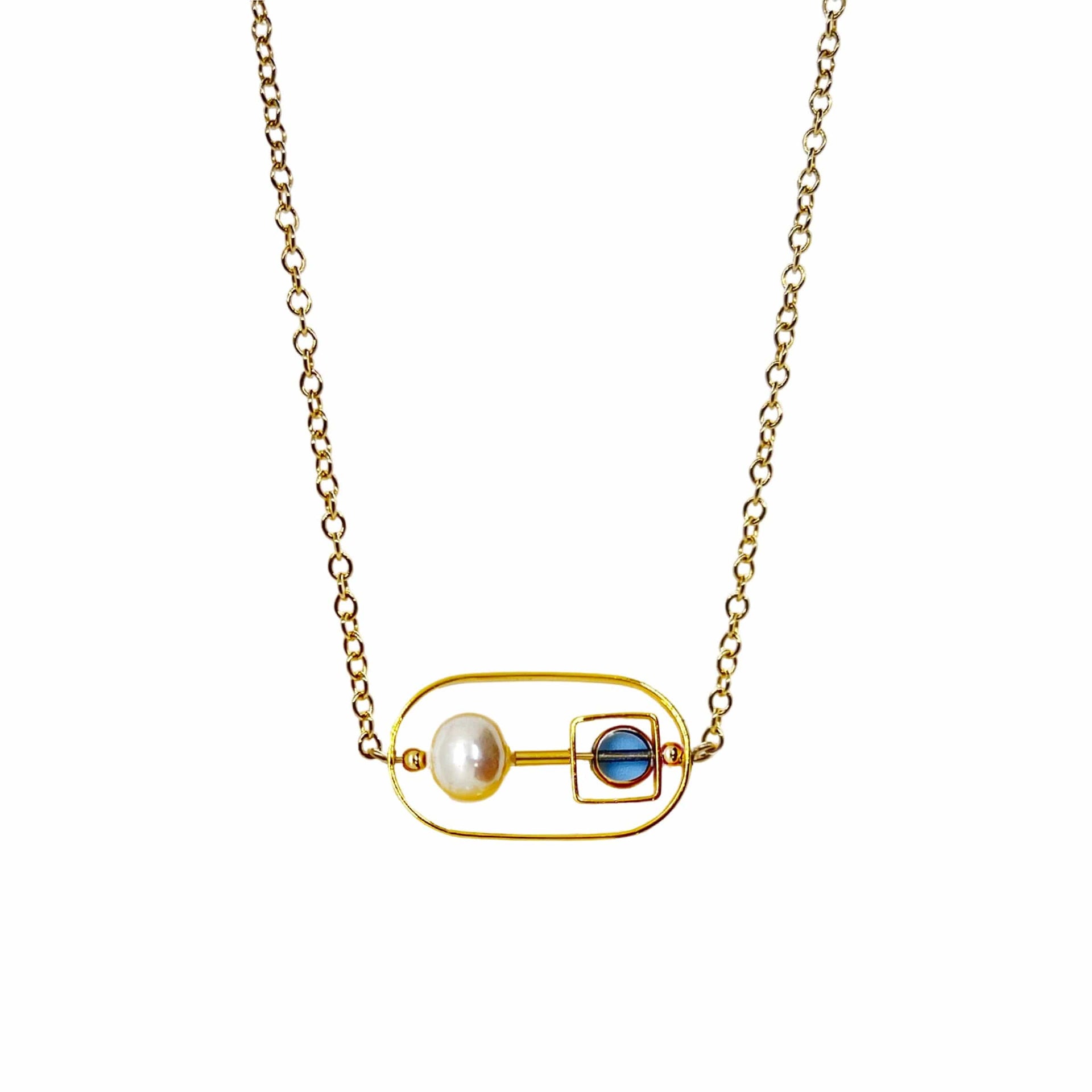 Blue & Pearl Art Chocker Necklace
