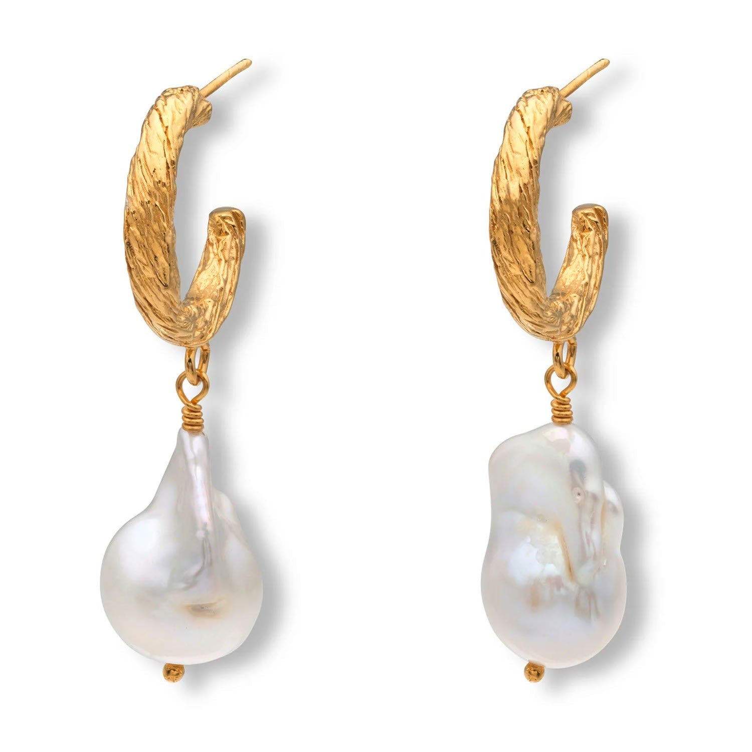 Archaic Baroque Pearl Hoop Earrings