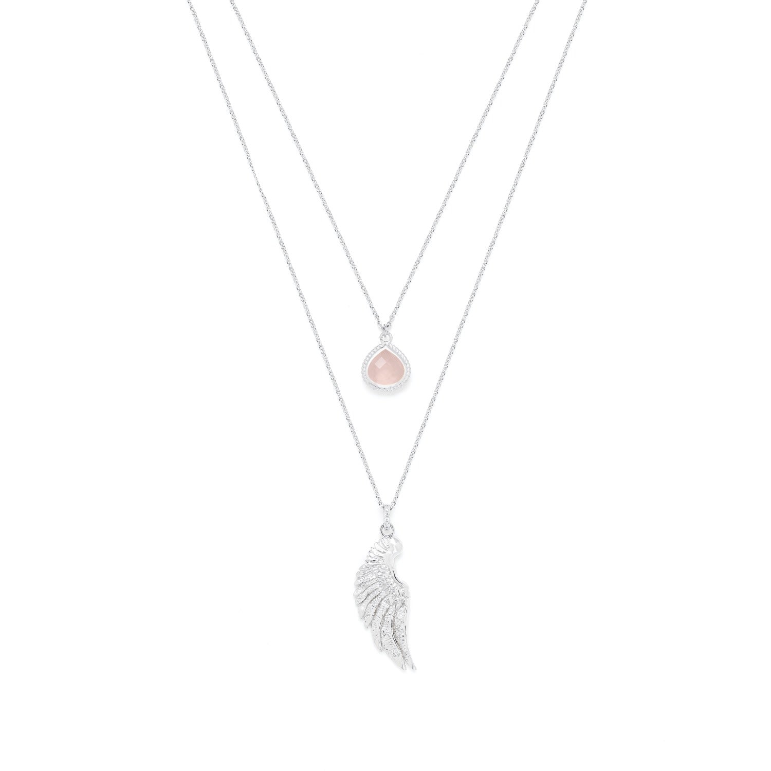Archangel Chamuel, Angel Of Love Necklace, Rose Quartz, White Rhodium Over Sterling Silver