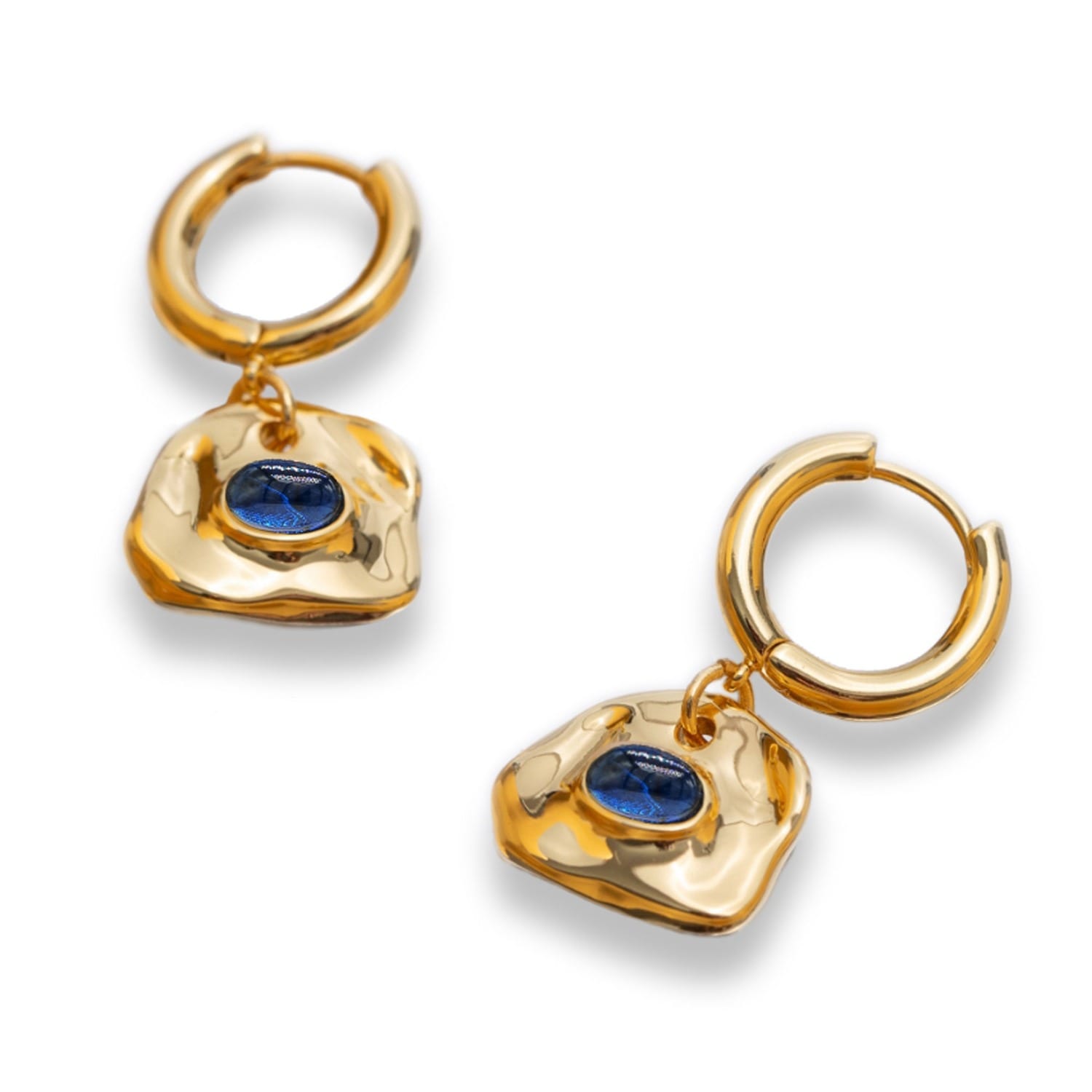 Aria Gold Gemstone Hoop Drop Earrings-Royal Blue