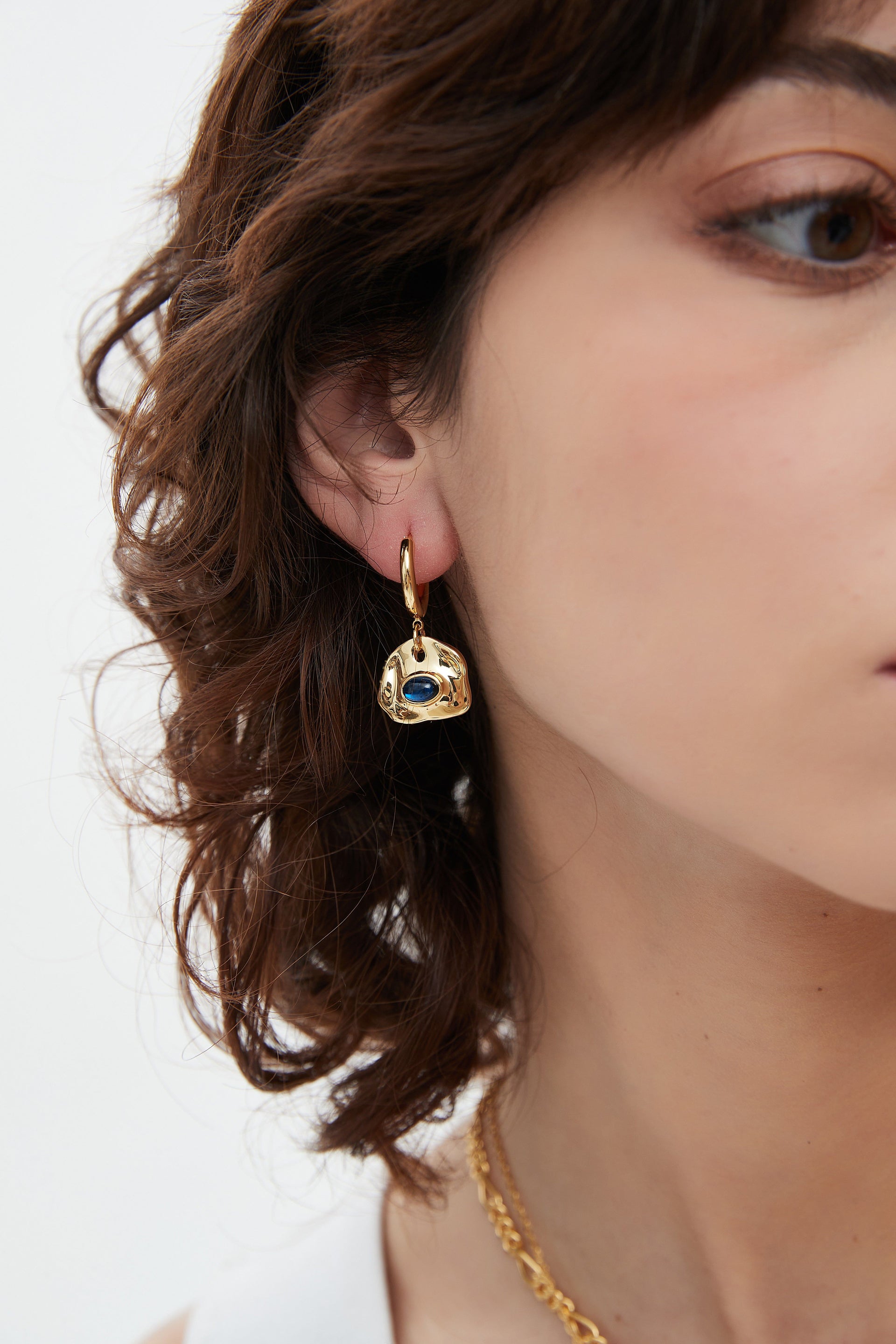 Aria Gold Gemstone Hoop Drop Earrings-Royal Blue