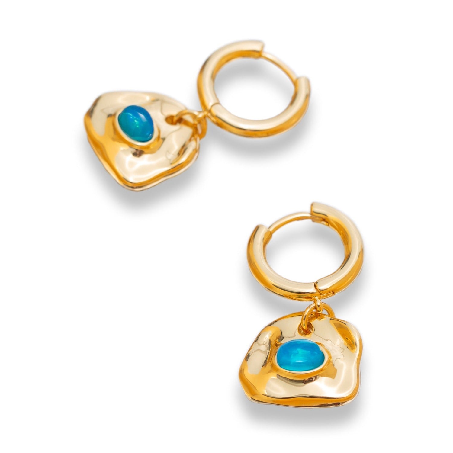 Aria Gold Gemstone Hoop Drop Earrings-Sky Blue