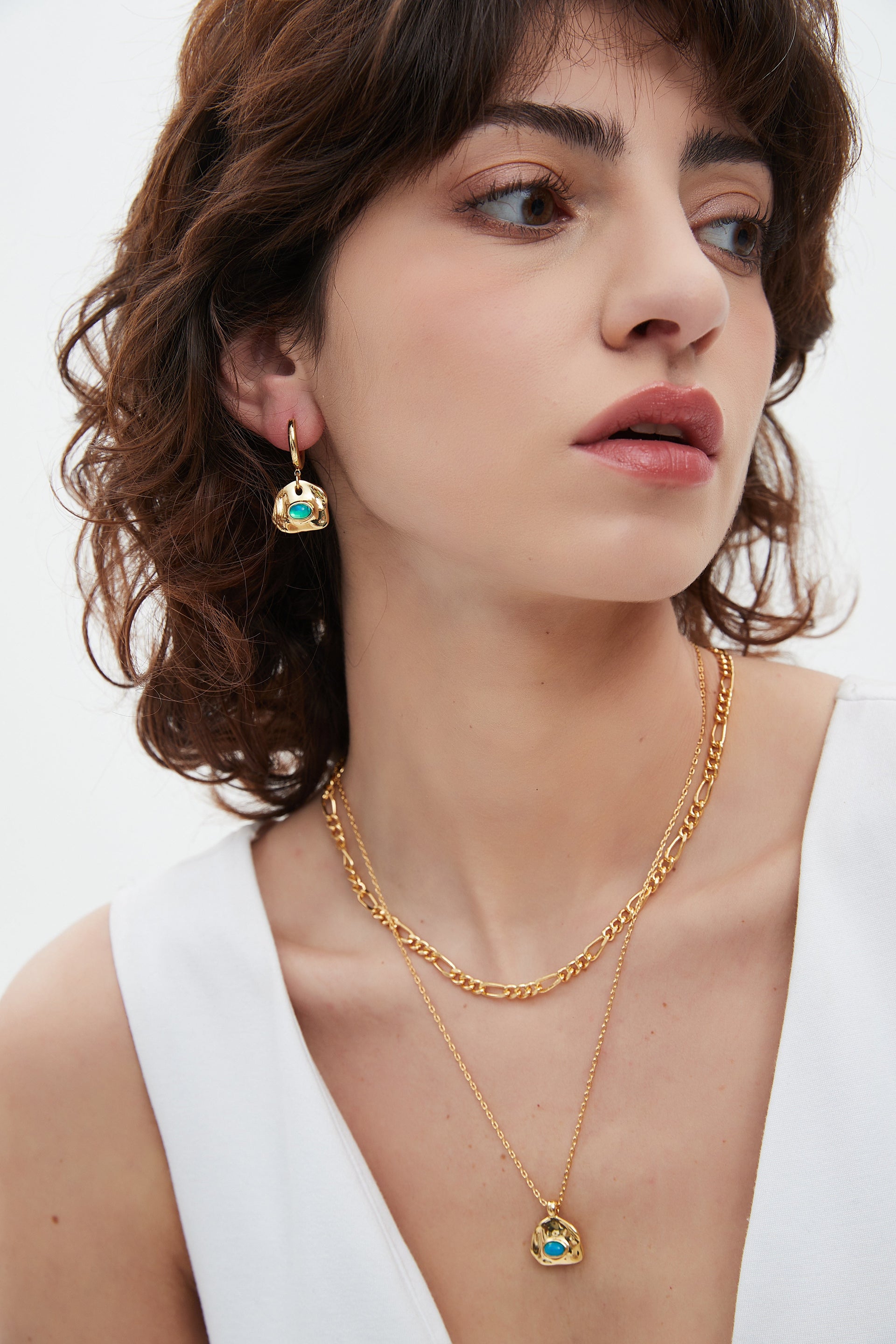 Aria Gold Gemstone Hoop Drop Earrings-Sky Blue