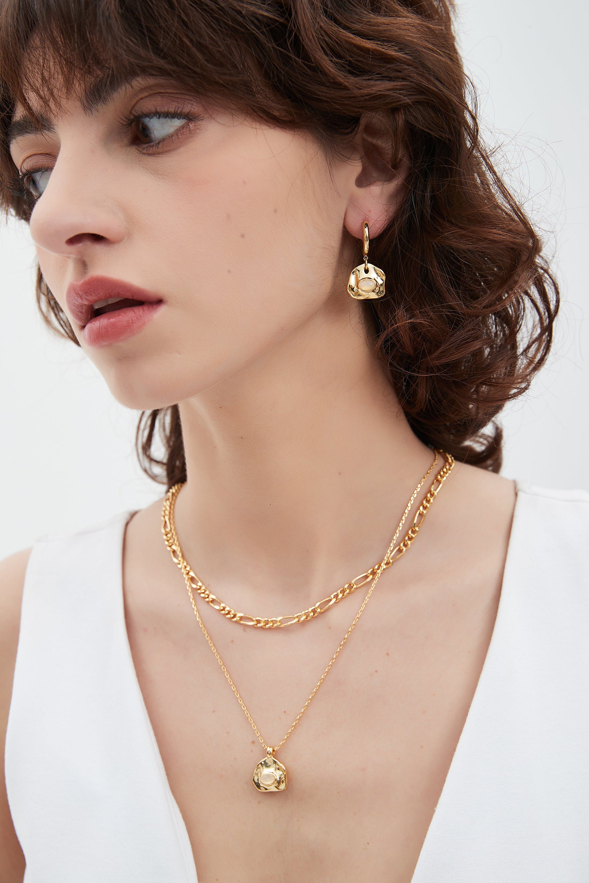 Aria Gold Gemstone Hoop Drop Earrings-Translucent White