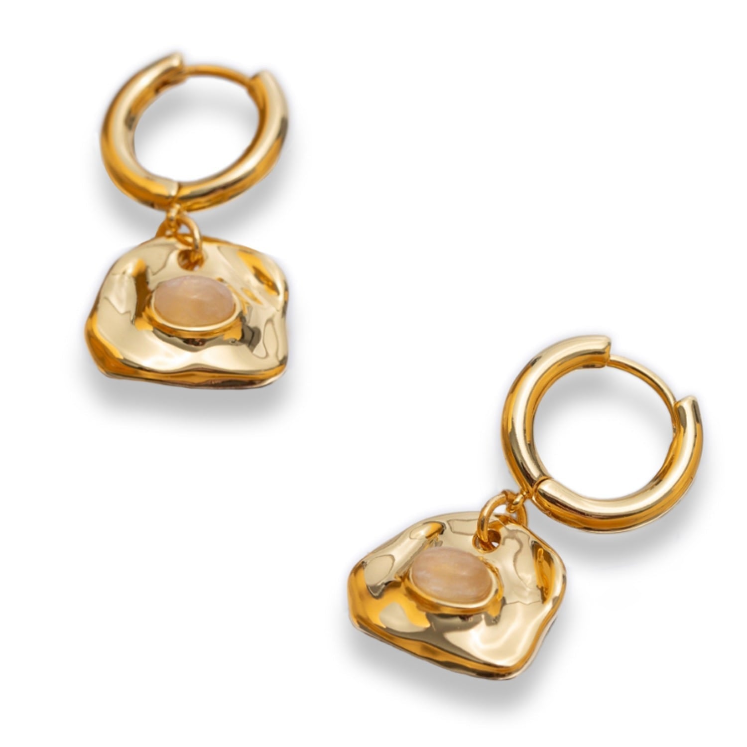 Aria Gold Gemstone Hoop Drop Earrings-Translucent White