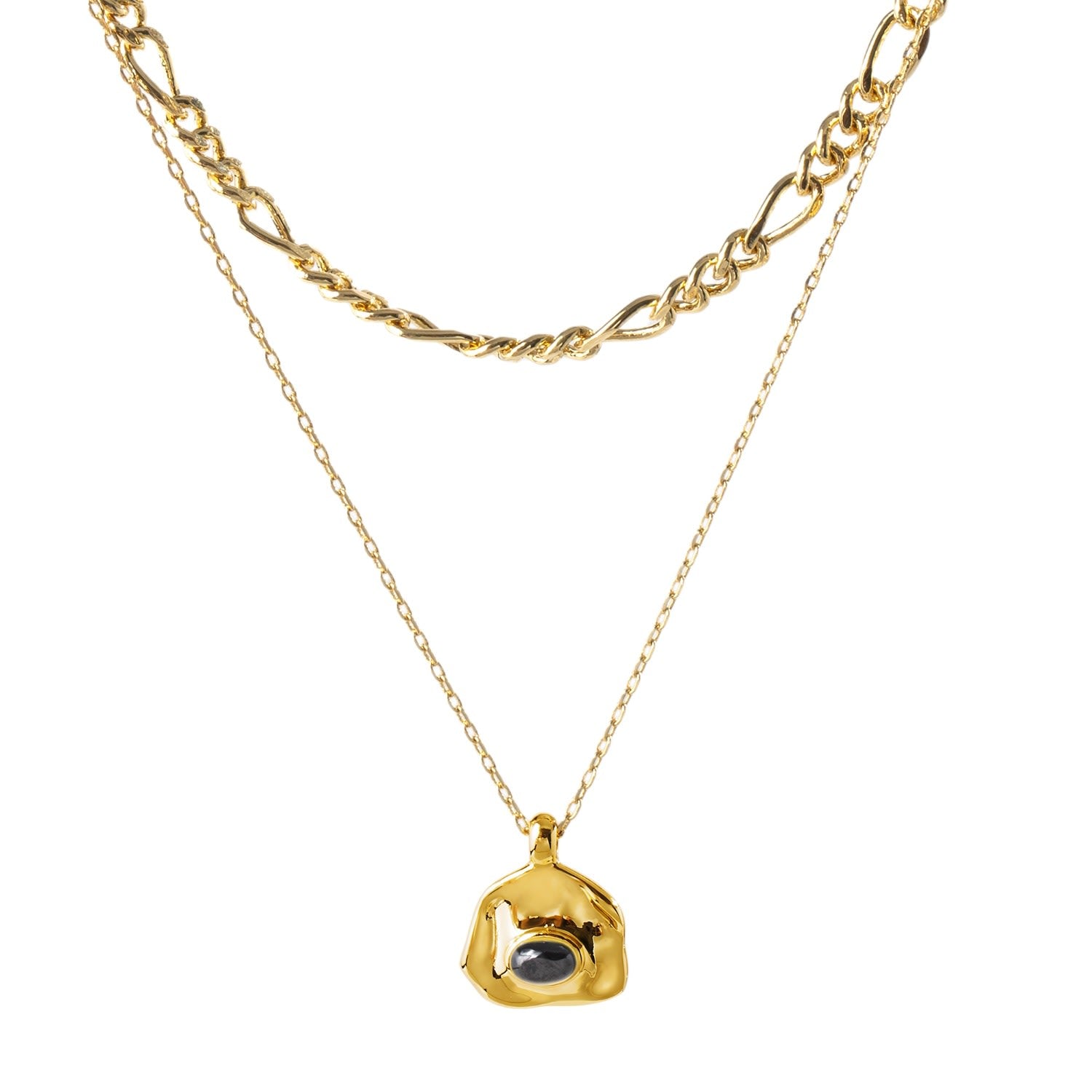 Aria Gold Gemstone Pendant Necklace Layer Set-Noir Black