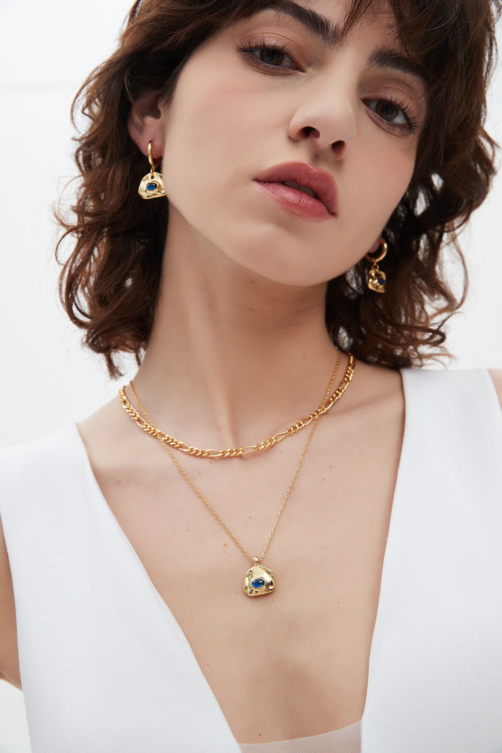 Aria Gold Gemstone Pendant Necklace Layer Set-Royal Blue