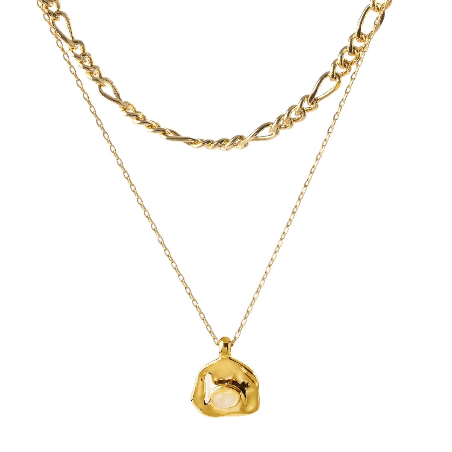 Aria Gold Gemstone Pendant Necklace Layer Set-Translucent White