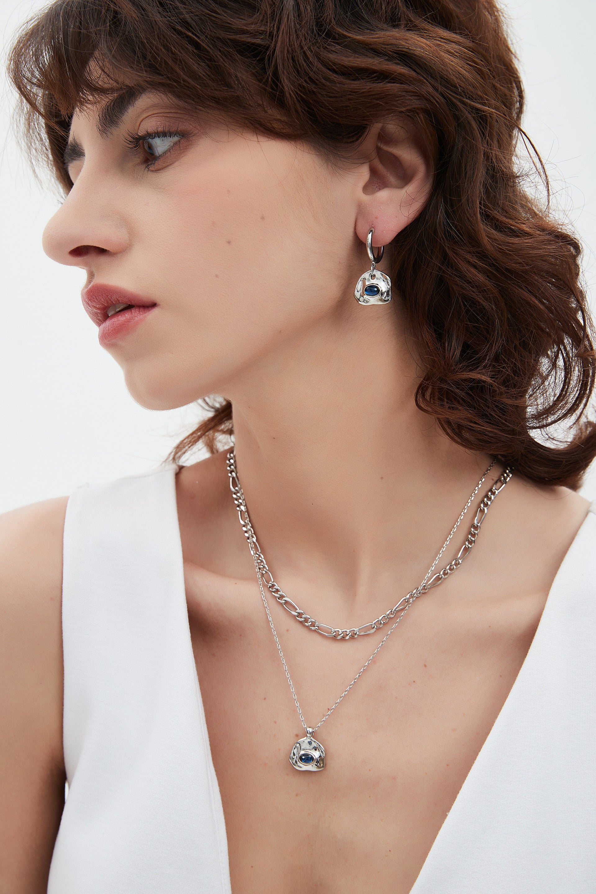 Aria Silver Gemstone Hoop Drop Earrings-Royal Blue