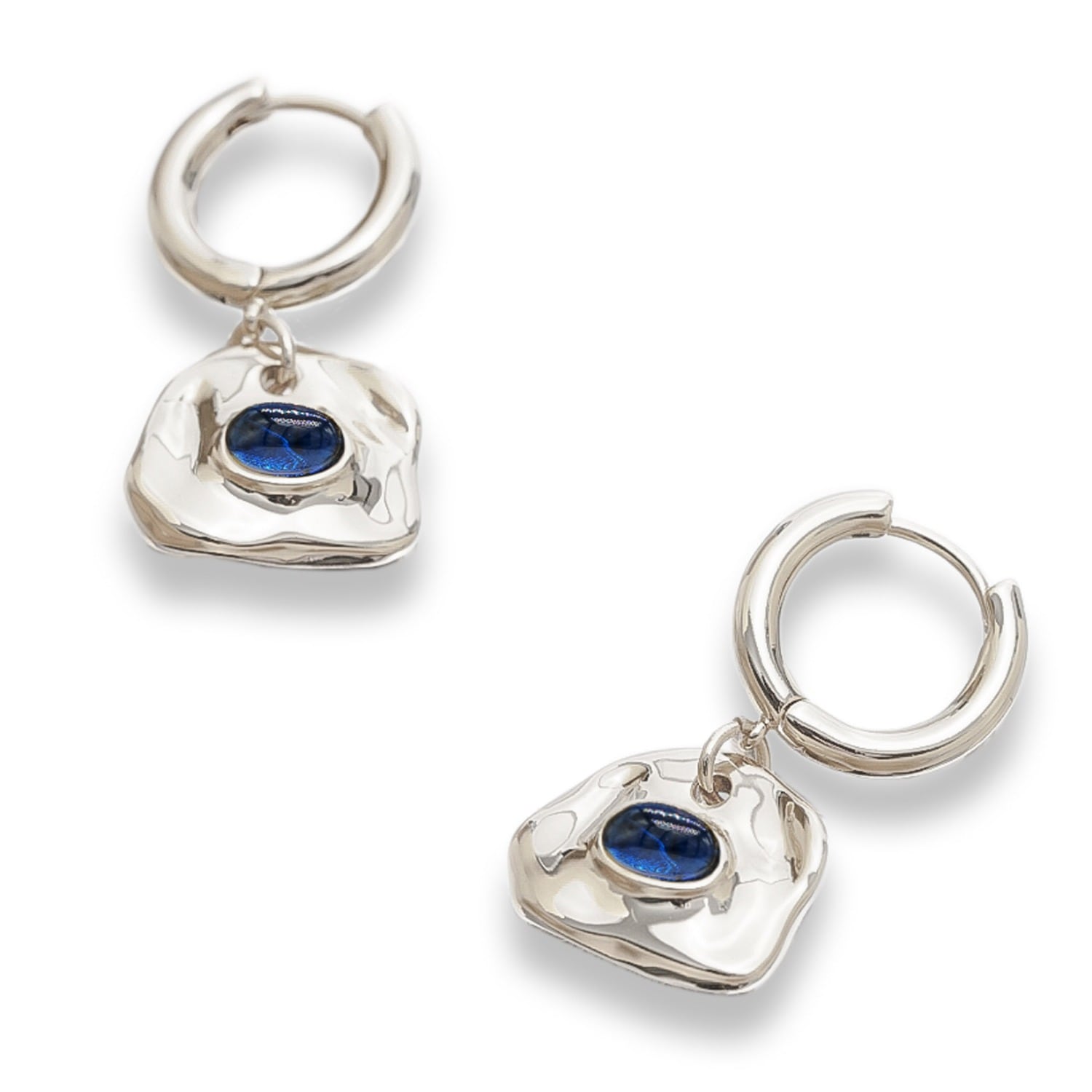 Aria Silver Gemstone Hoop Drop Earrings-Royal Blue
