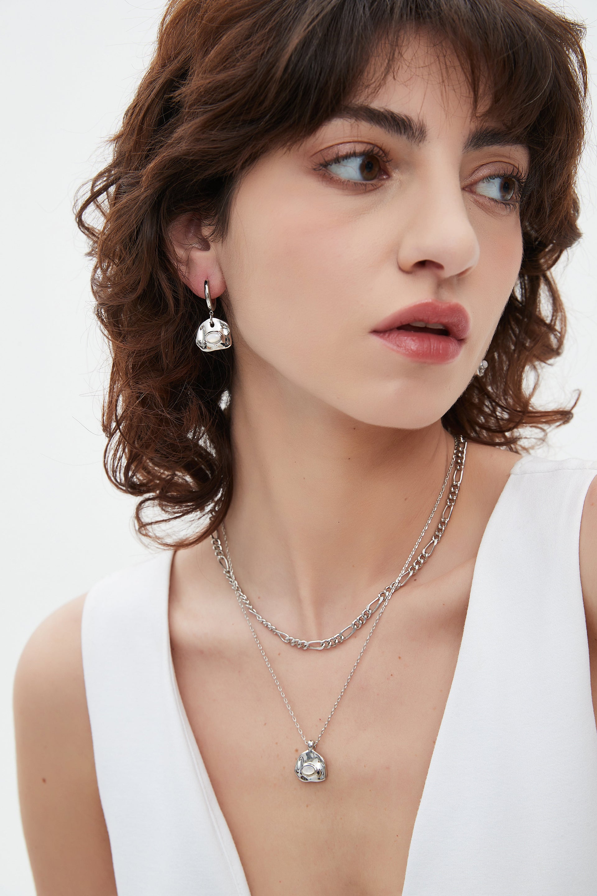 Aria Silver Gemstone Hoop Drop Earrings-Translucent White