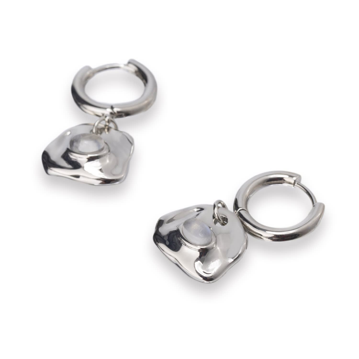 Aria Silver Gemstone Hoop Drop Earrings-Translucent White