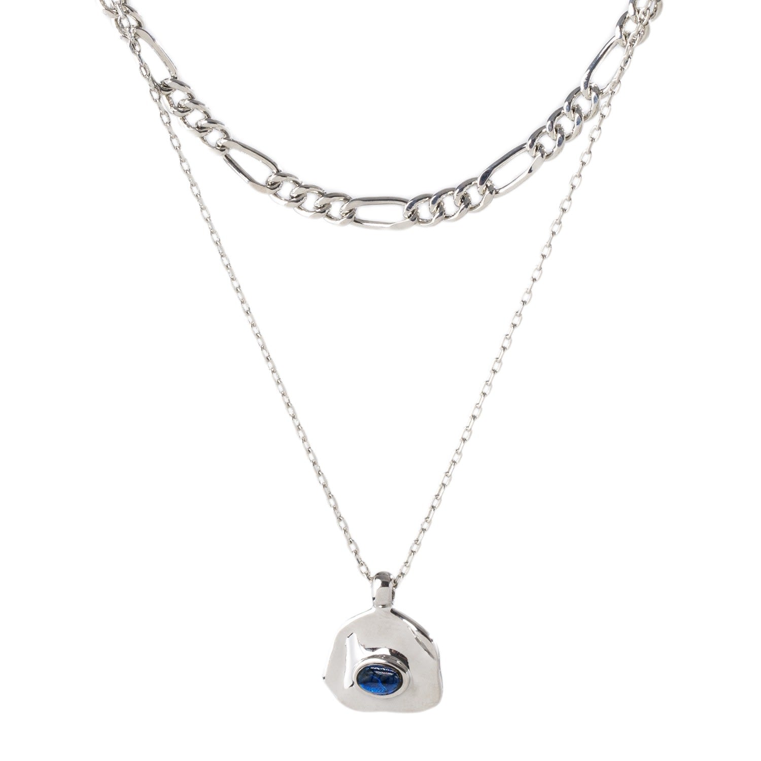Aria Silver Gemstone Pendant Necklace Layer Set-Royal Blue