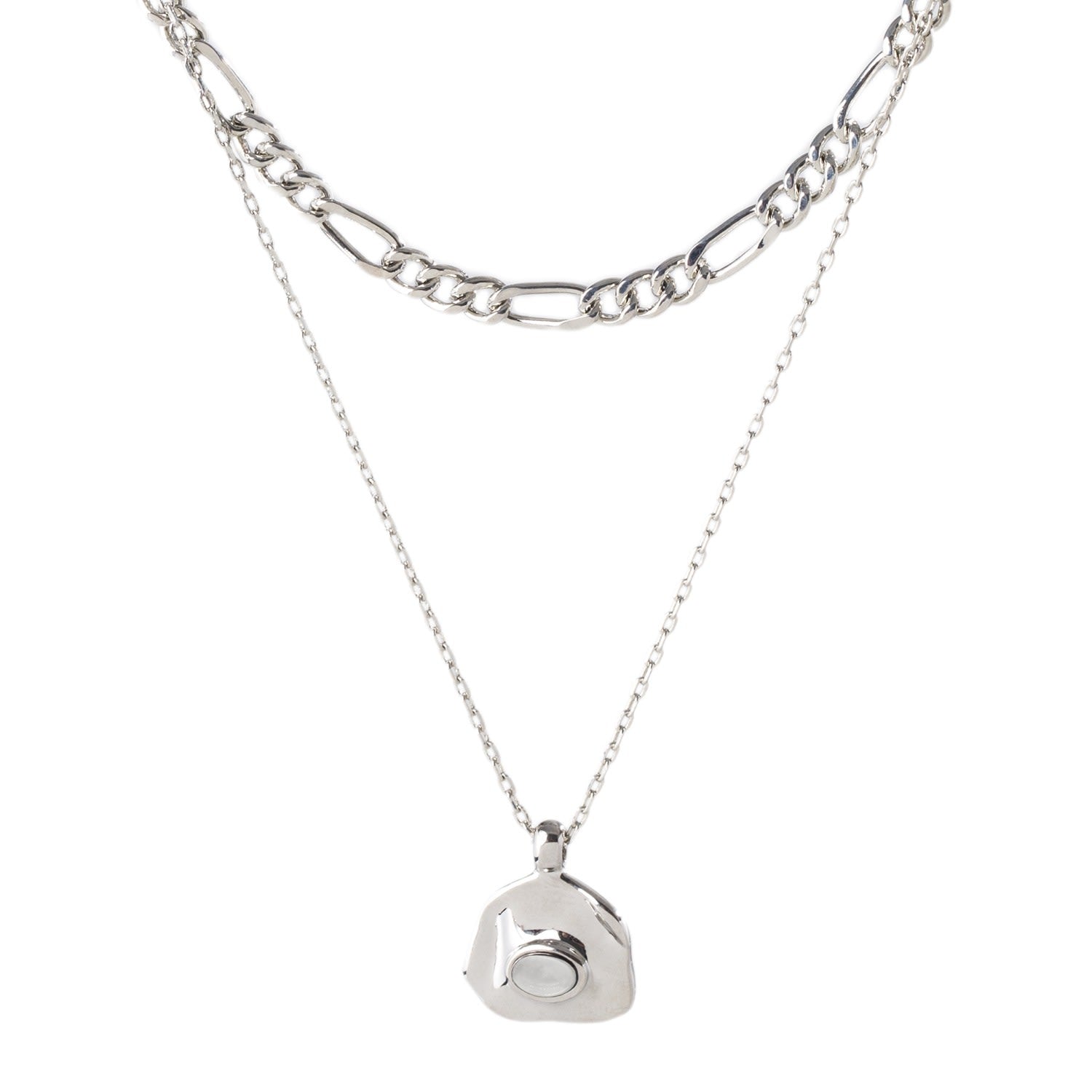 Aria Silver Gemstone Pendant Necklace Layer Set-Translucent White