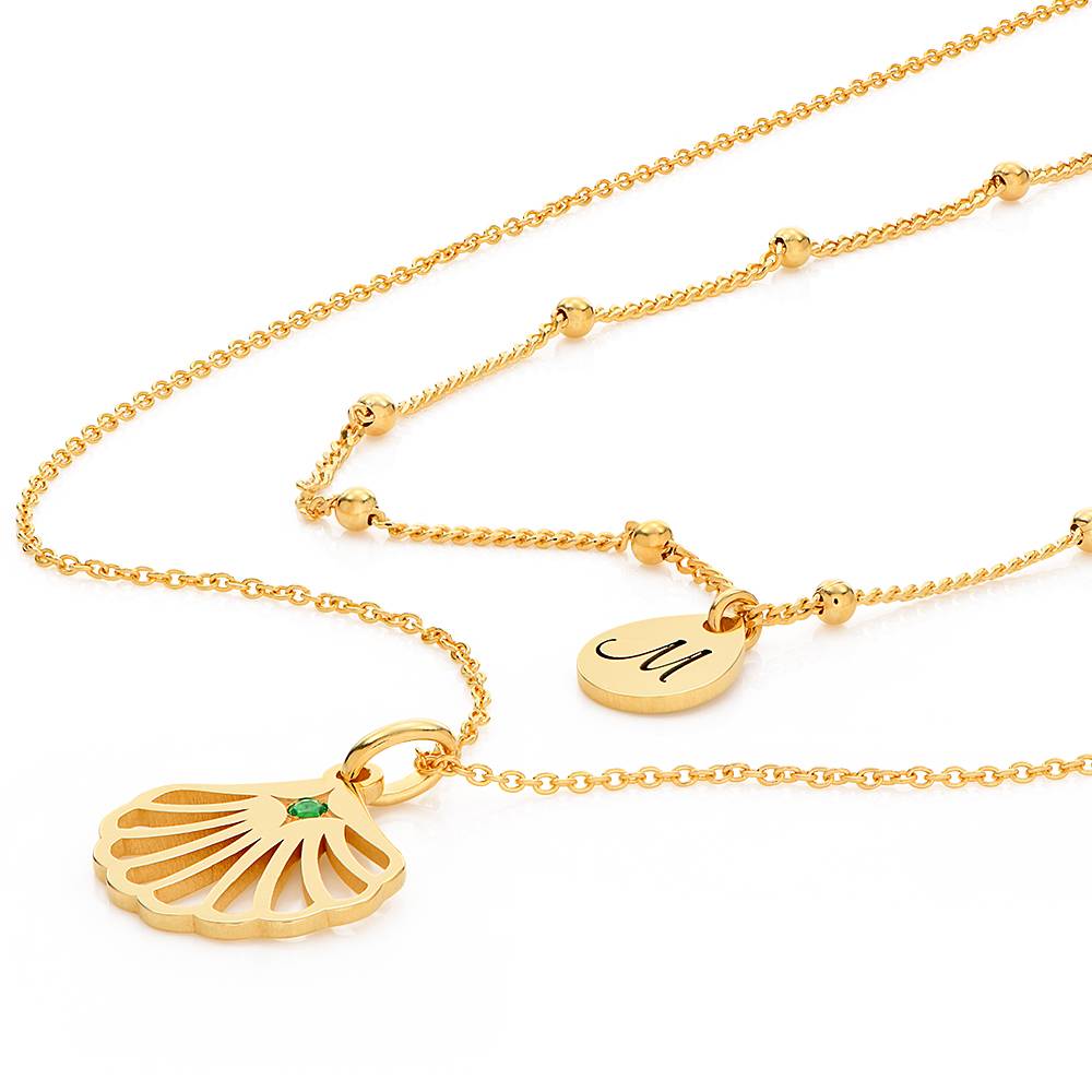 Ariel Shell Initial Necklace with Birthstone in 18K Gold Plating
