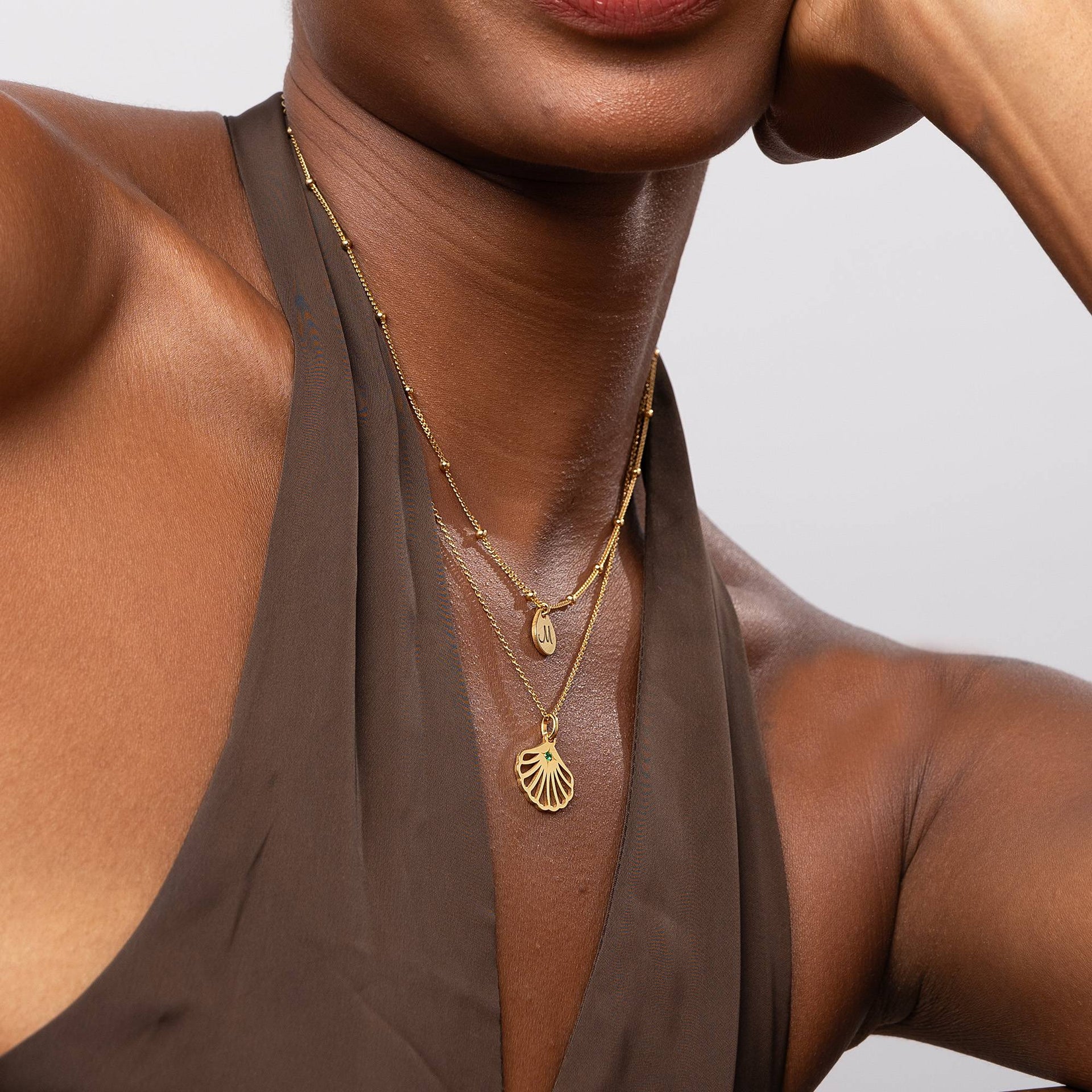 Ariel Shell Initial Necklace with Birthstone in 18K Gold Vermeil
