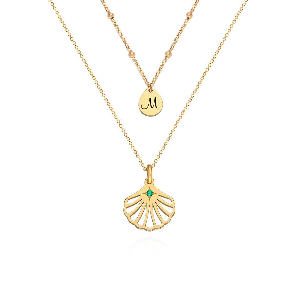 Ariel Shell Initial Necklace with Birthstone in 18K Gold Vermeil