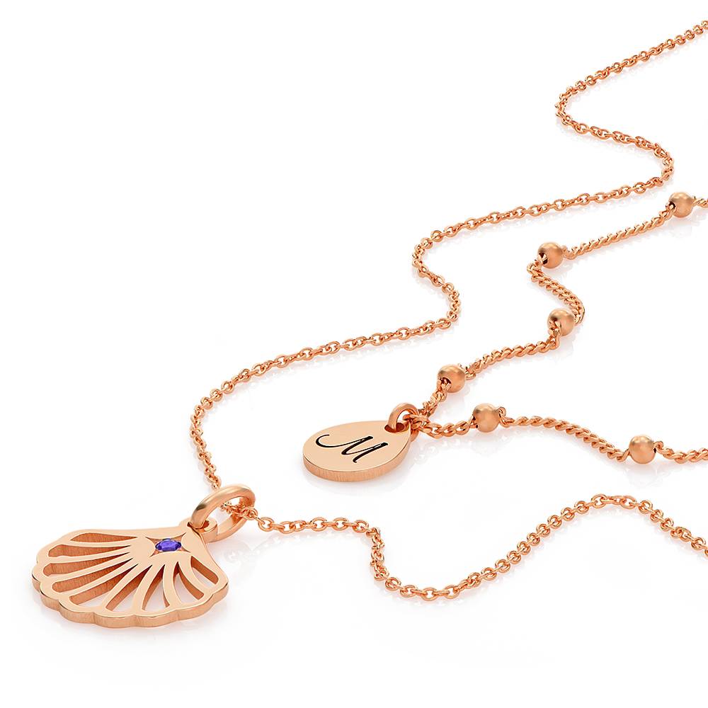 Ariel Shell Initial Necklace with Birthstone in 18K Rose Gold Plating
