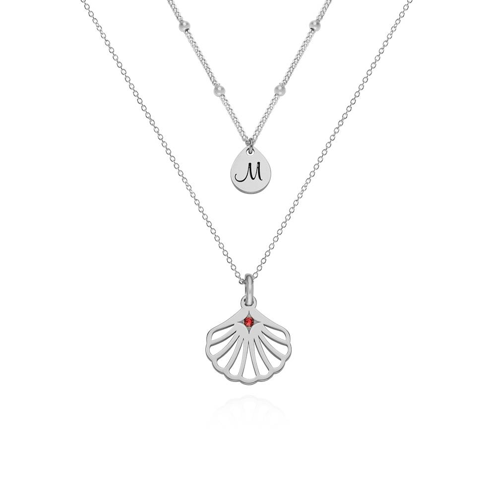 Ariel Shell Initial Necklace with Birthstone in Sterling Silver