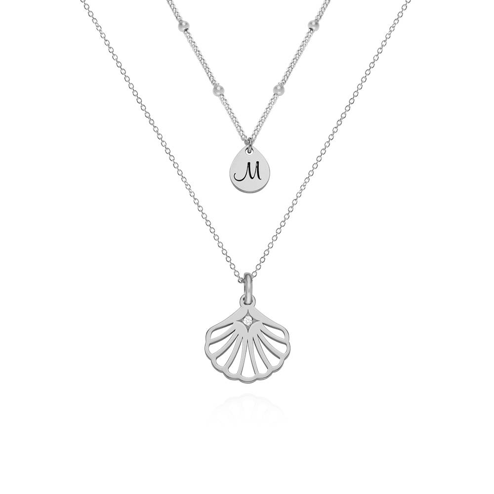 Ariel Shell Initial Necklace with Birthstone in Sterling Silver