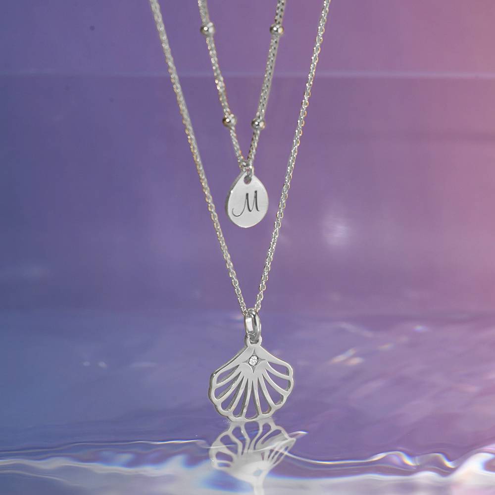 Ariel Shell Initial Necklace with Birthstone in Sterling Silver