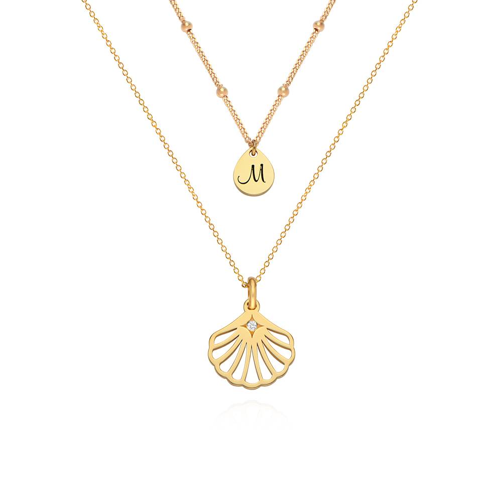 Ariel Shell Initial Necklace with Diamond in 18K Gold Plating