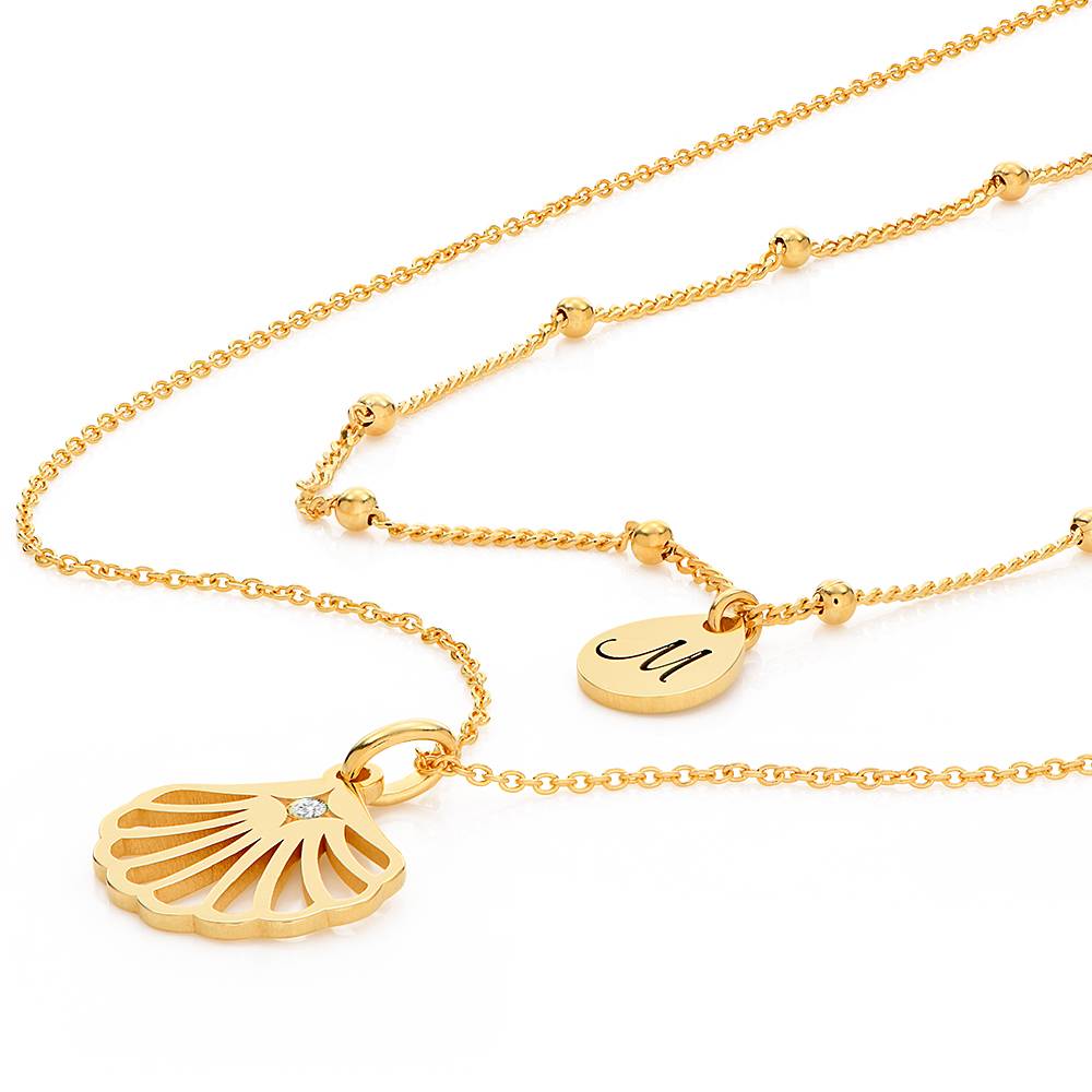 Ariel Shell Initial Necklace with Diamond in 18K Gold Plating