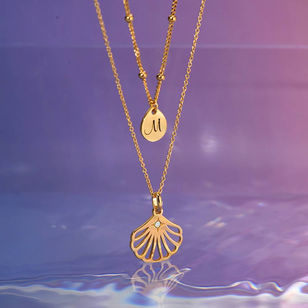 Ariel Shell Initial Necklace with Diamond in 18K Gold Vermeil