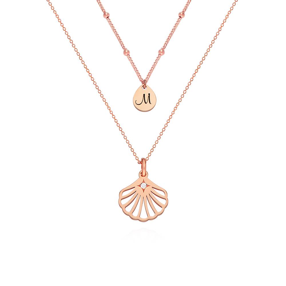 Ariel Shell Initial Necklace with Diamond in 18K Rose Gold Plating
