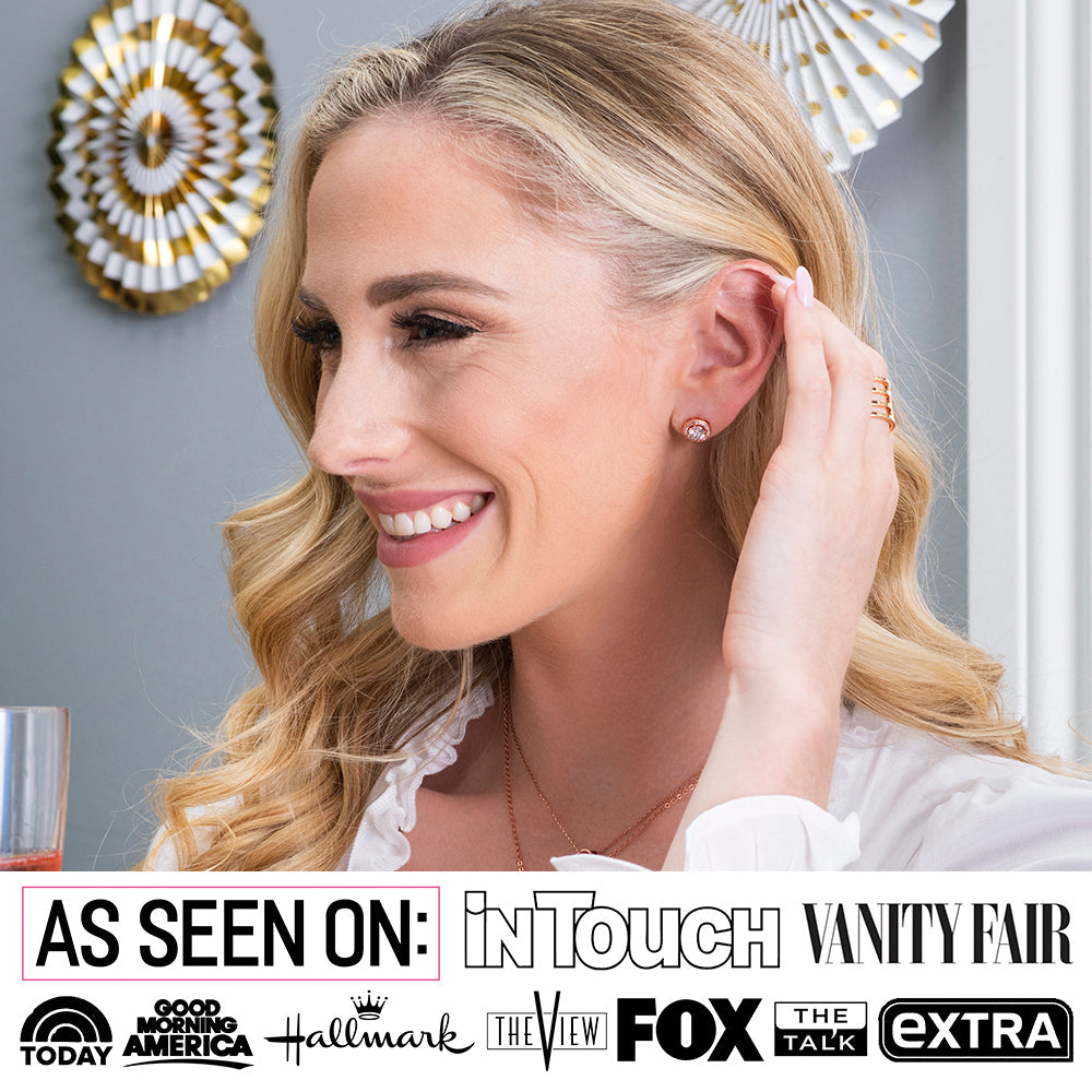 Ariel 18k White Gold Plated Halo Stud Earrings with Simulated Diamond Crystals