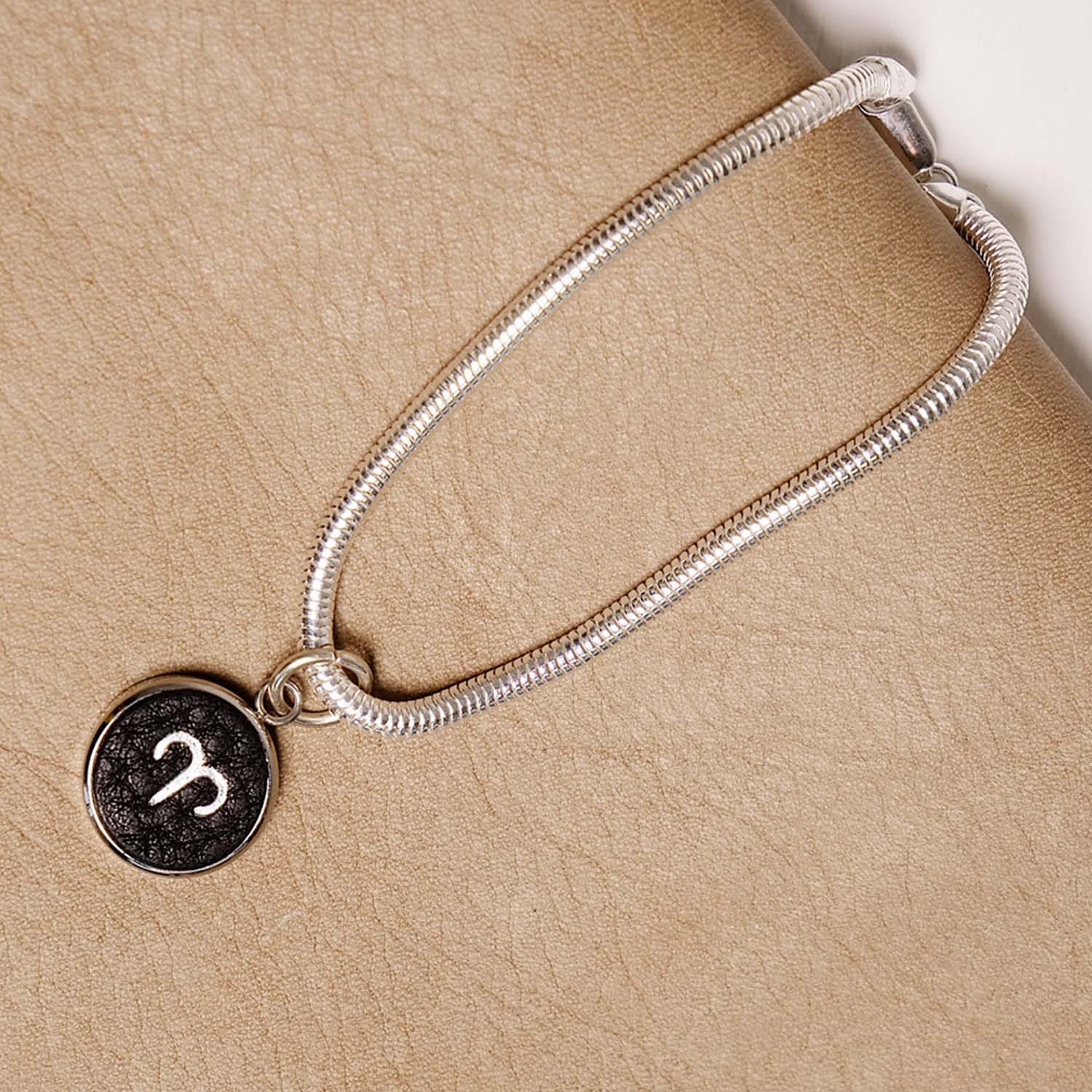 Aries Zodiac Astrolab Leather & Sterling Silver Bracelet