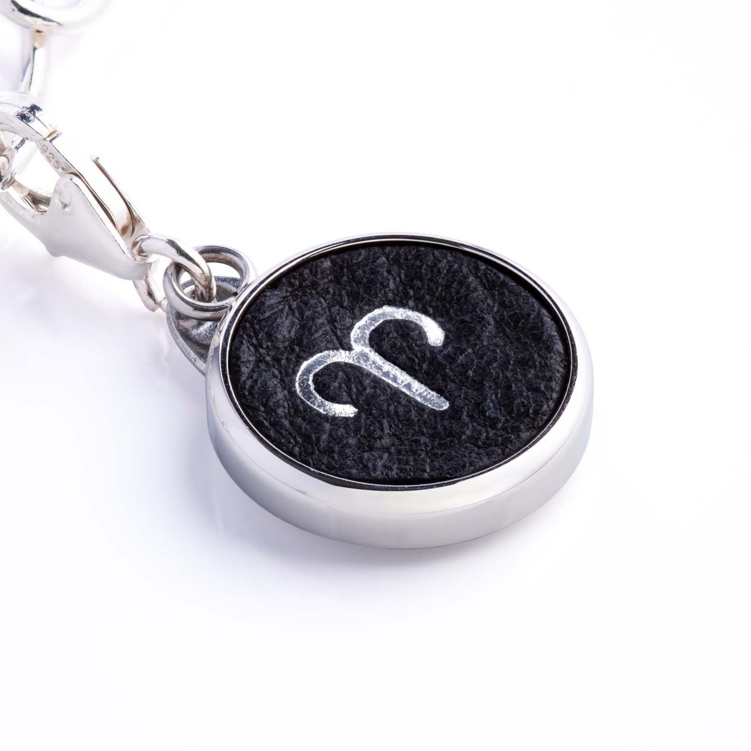 Aries Zodiac Sterling Silver & Leather Curb Bracelet