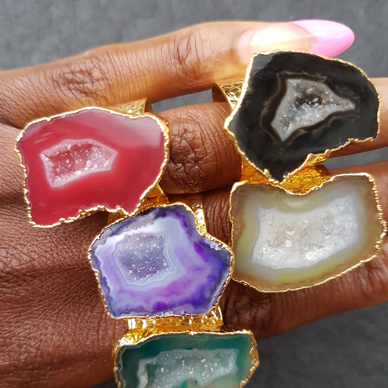 Raspberry Mega Gemstone Gold Statement Ring