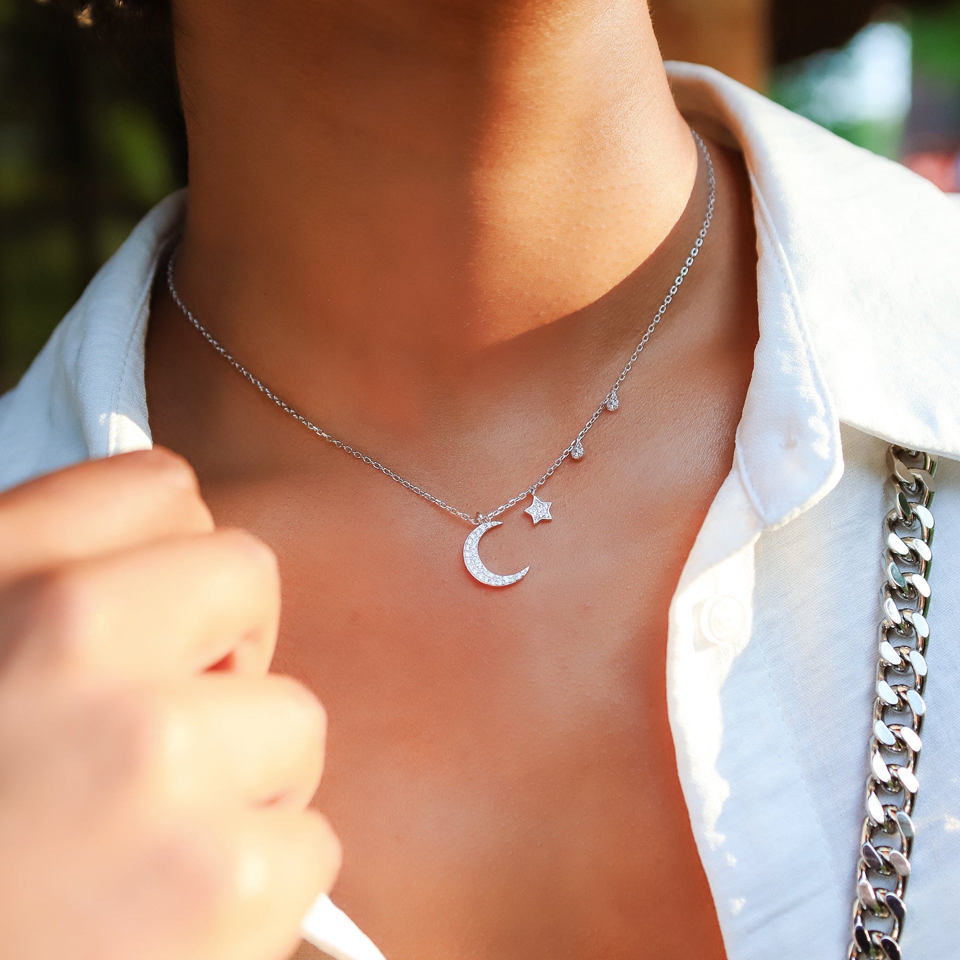 Ariya Moon & Star Charm Necklace | Sterling Silver
