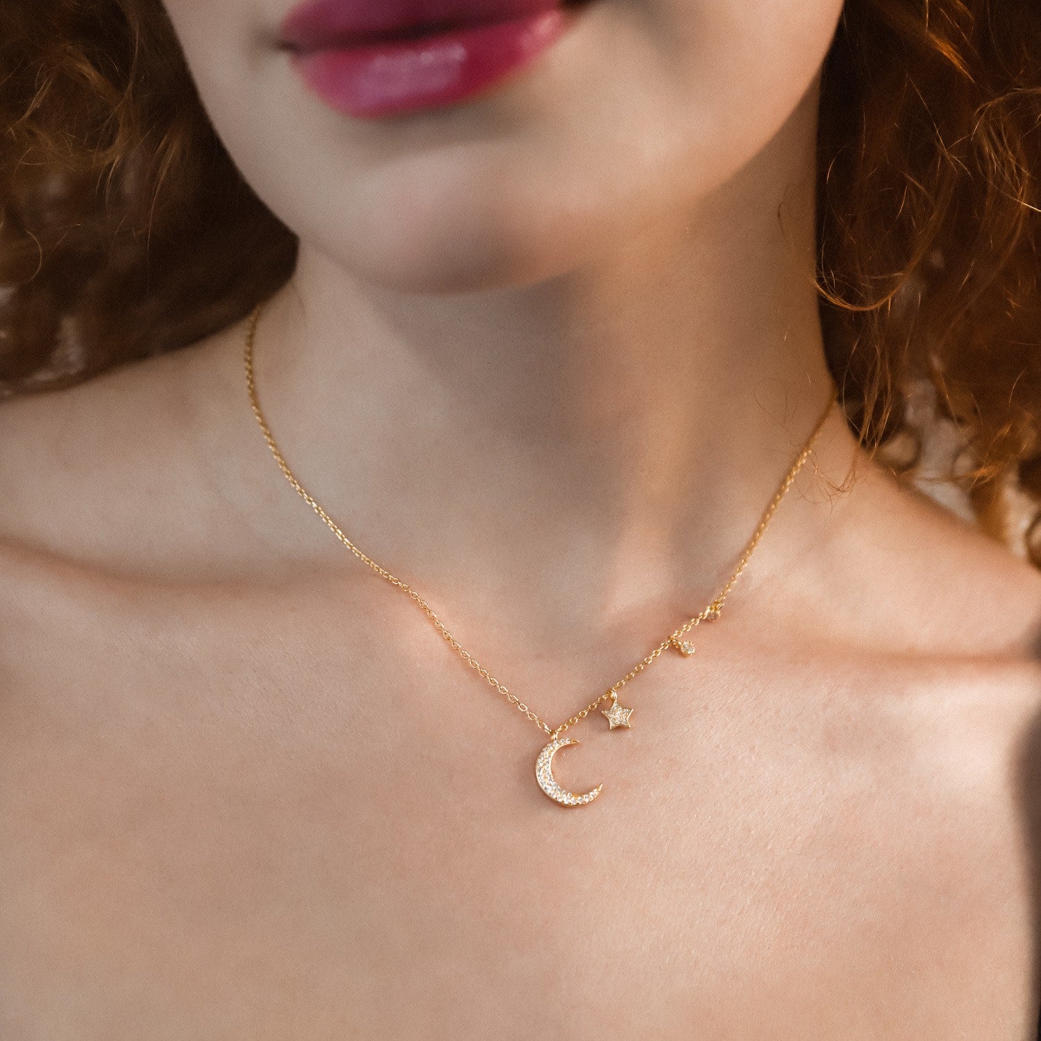 Ariya Moon & Star Charm Necklace | Gold Plated